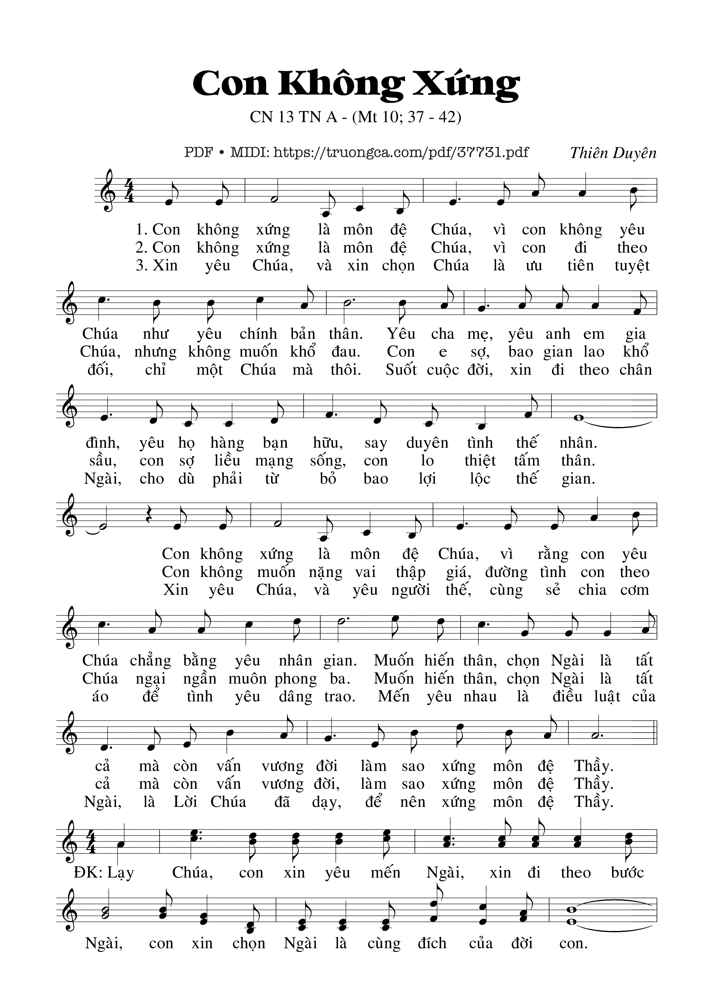 Page 1 of Sheet music PDF Con Không Xứng - Thiên Duyên