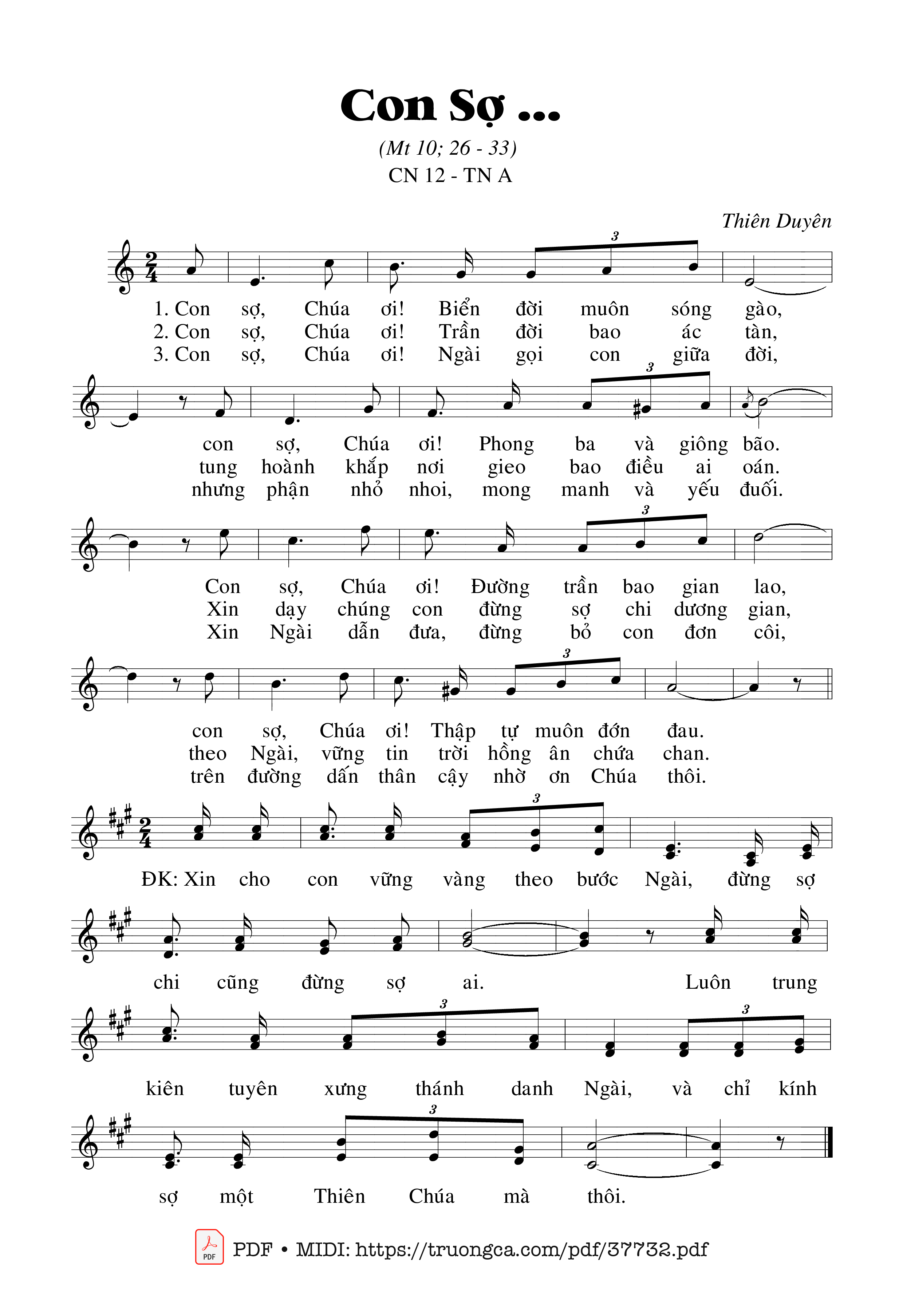 Page 1 of Sheet music PDF Con Sợ - Thiên Duyên