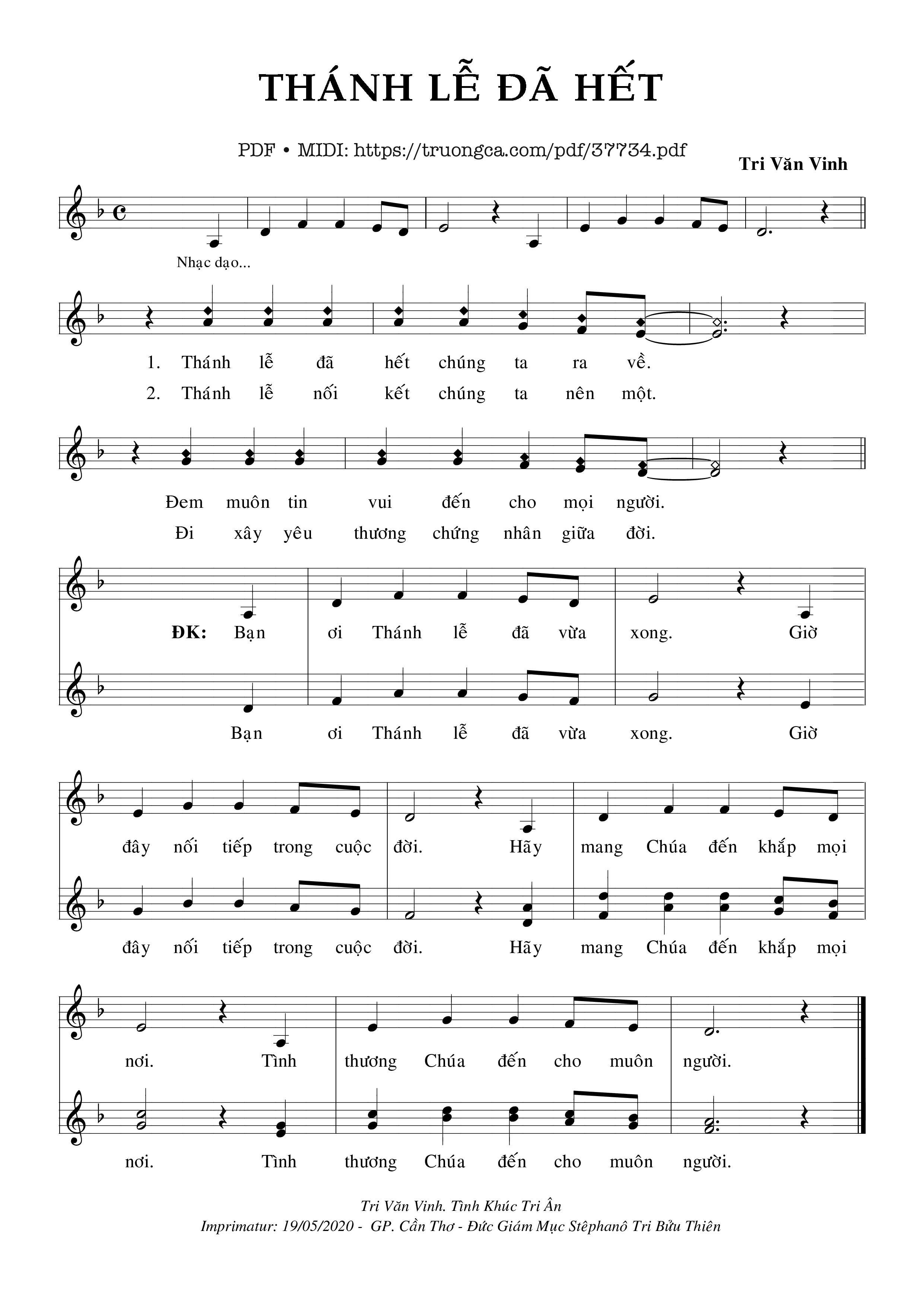 Page 1 of Sheet music PDF Thánh Lễ Đã Hết - Tri Văn Vinh