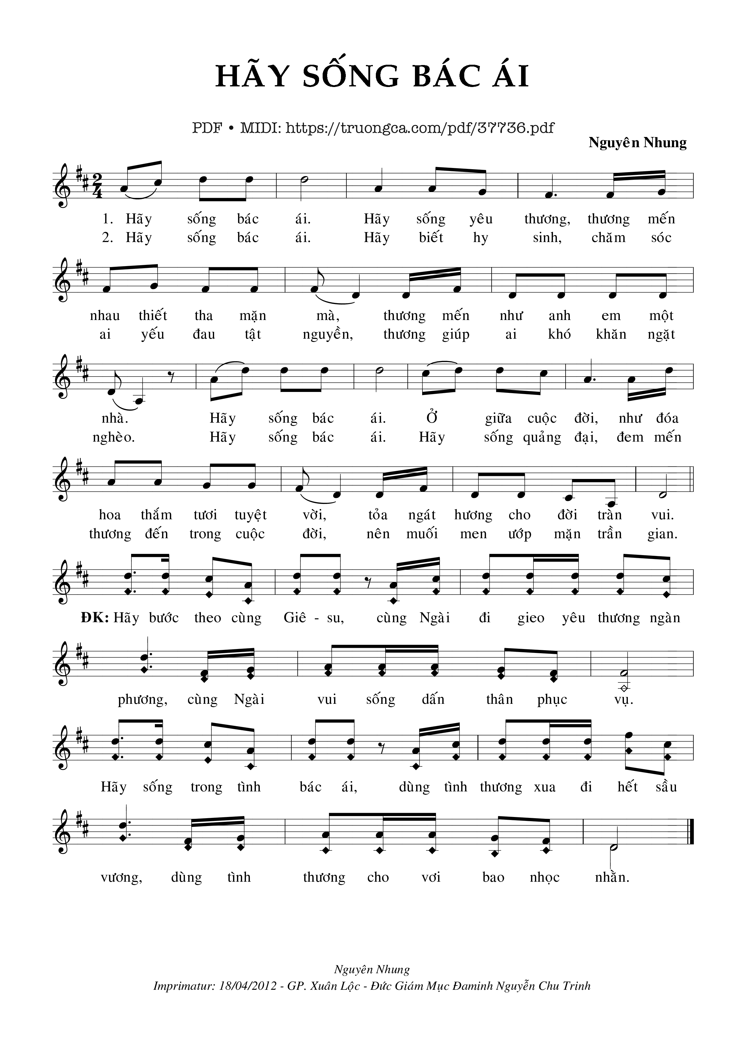 Page 1 of Sheet music PDF Hãy Sống Bác Ái - Nguyên Nhung