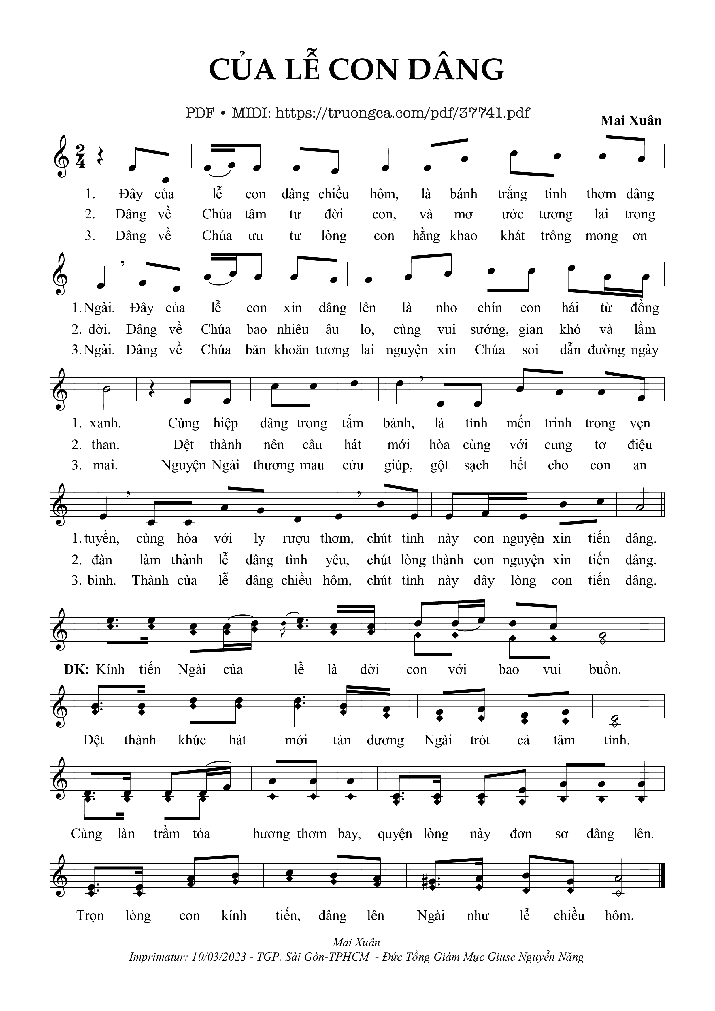 Page 1 of Sheet music PDF Của Lễ Con Dâng - Mai Xuân