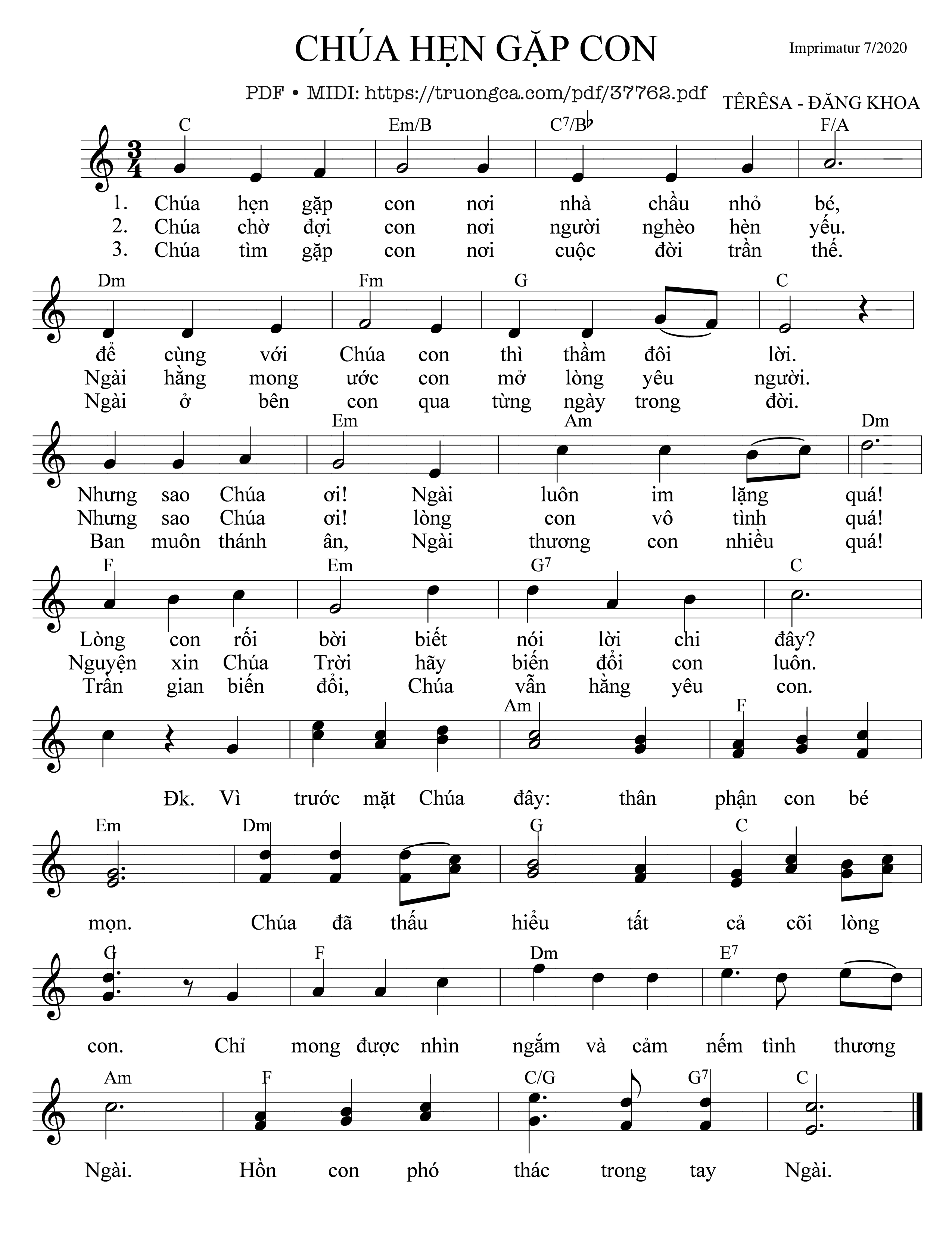 Page 1 of Sheet music PDF Chúa Hẹn Gặp Con - Têrêsa &Amp; Đăng Khoa