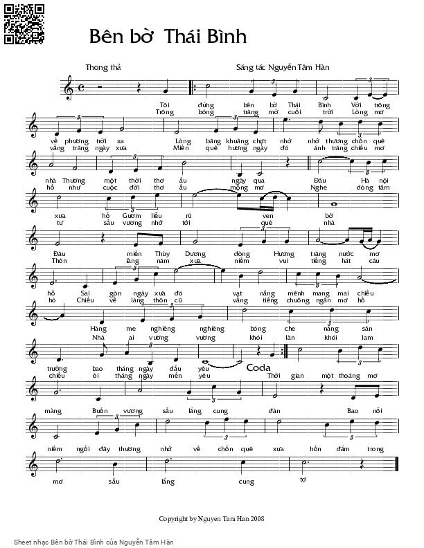 Page 1 of Sheet music PDF Bên bờ Thái Bình - Nguyễn Tâm Hàn