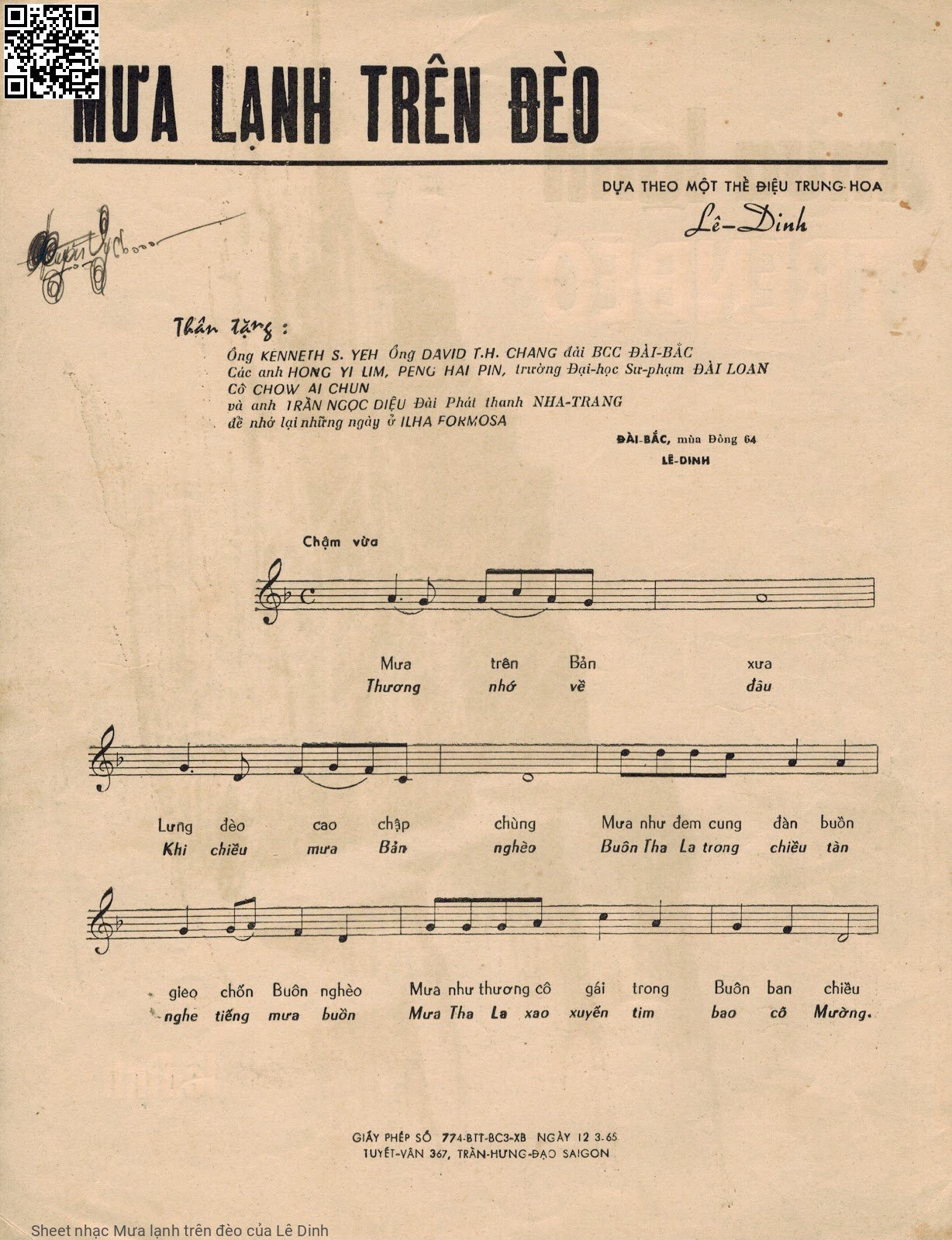 Page 2 of Sheet music PDF Mưa lạnh trên đèo - Lê Dinh