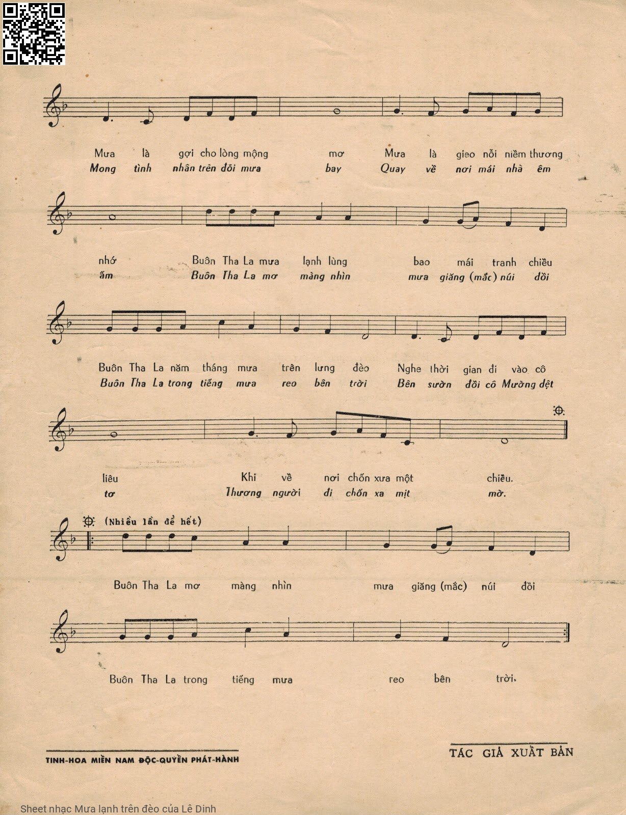 Page 3 of Sheet music PDF Mưa lạnh trên đèo - Lê Dinh
