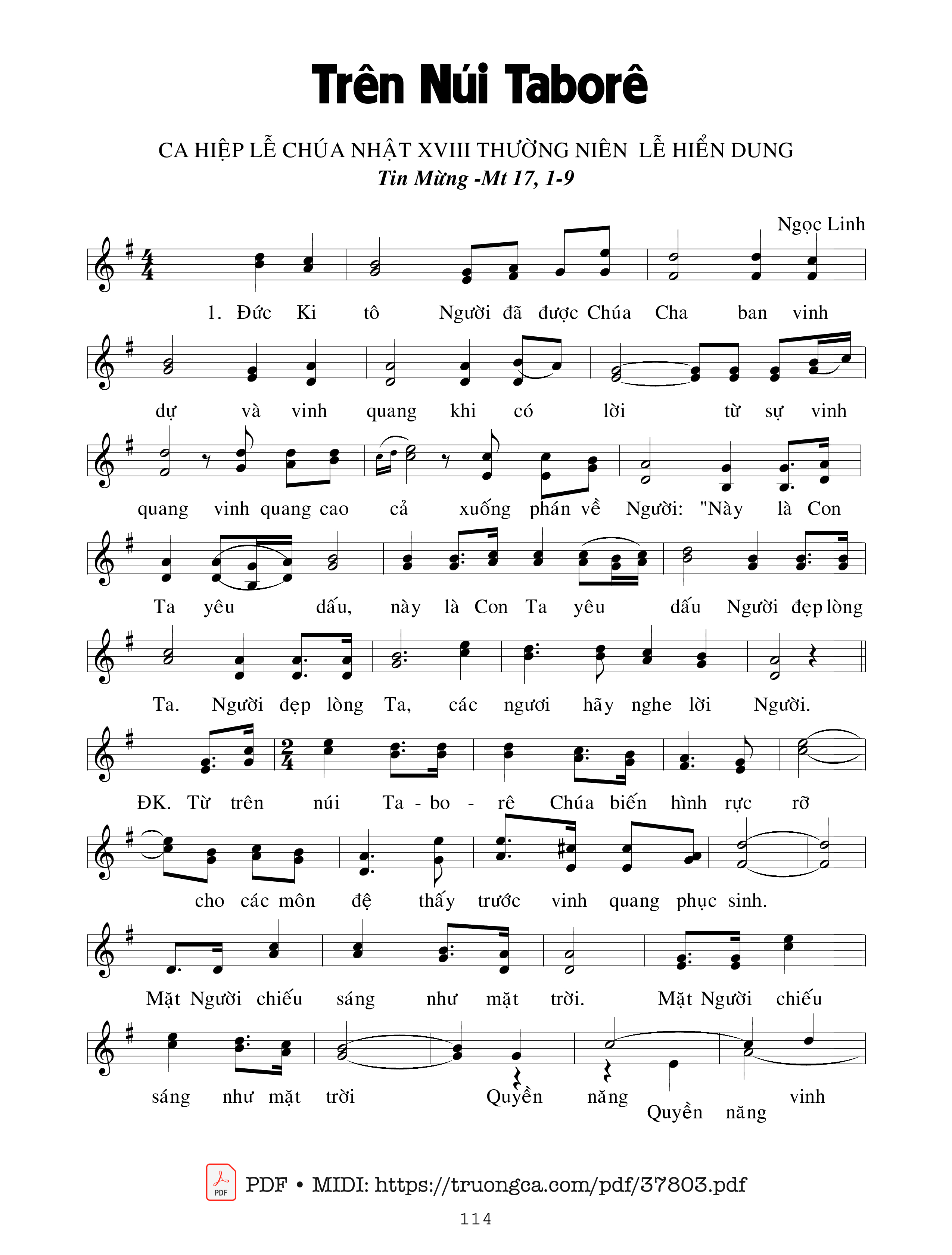 Page 1 of Sheet music PDF Trên Núi Taborê - Ngọc Linh