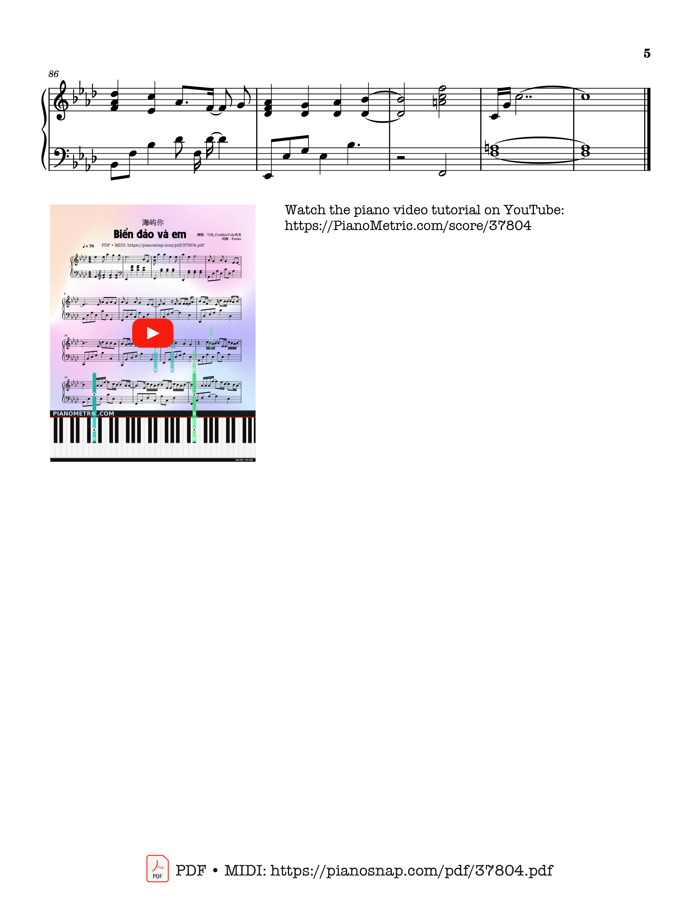 Page 5 of Sheet music PDF Piano Biển đảo và em (海屿你) - Sea Island You Piano - 马也