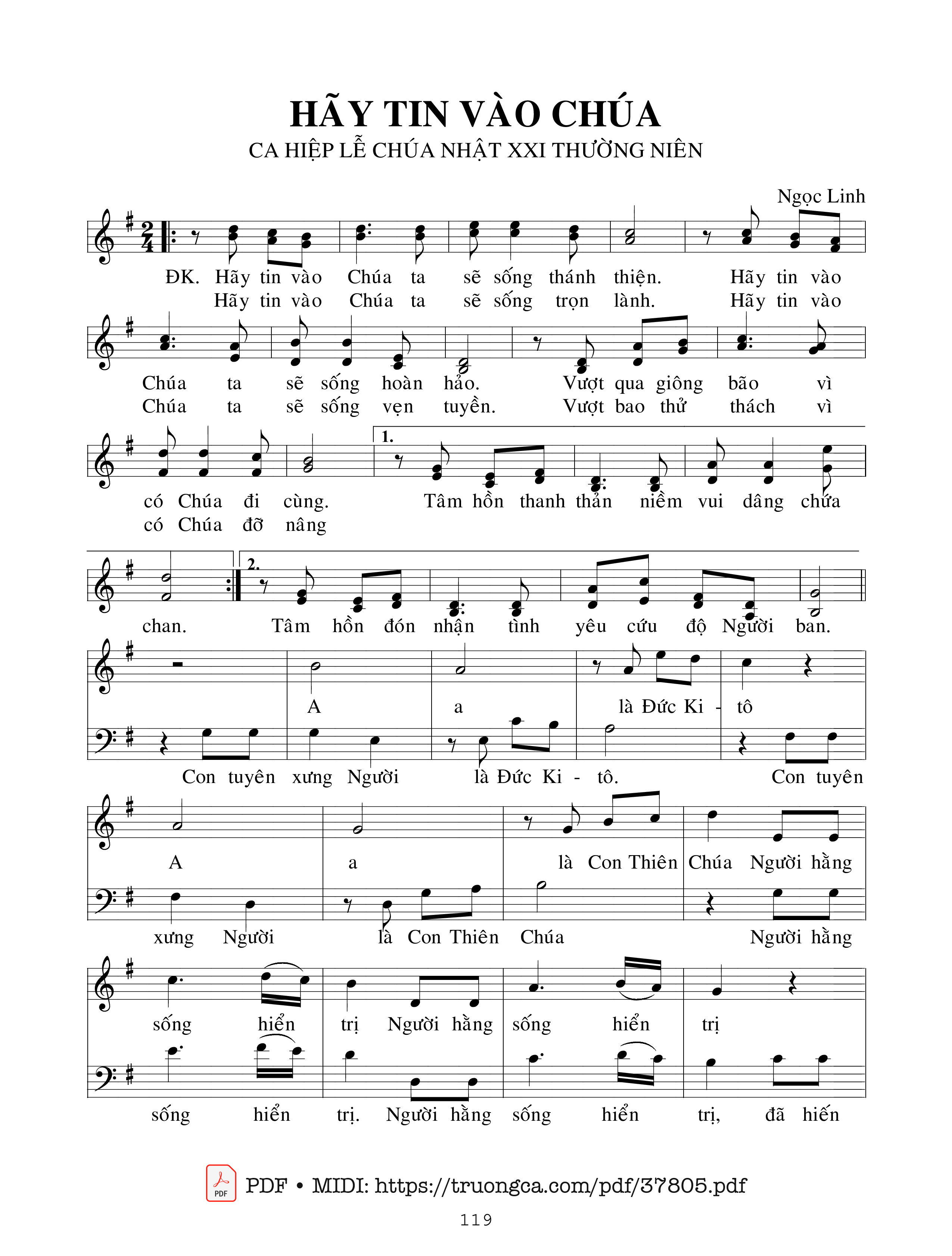 Page 1 of Sheet music PDF Hãy Tin Vào Chúa - Ngọc Linh