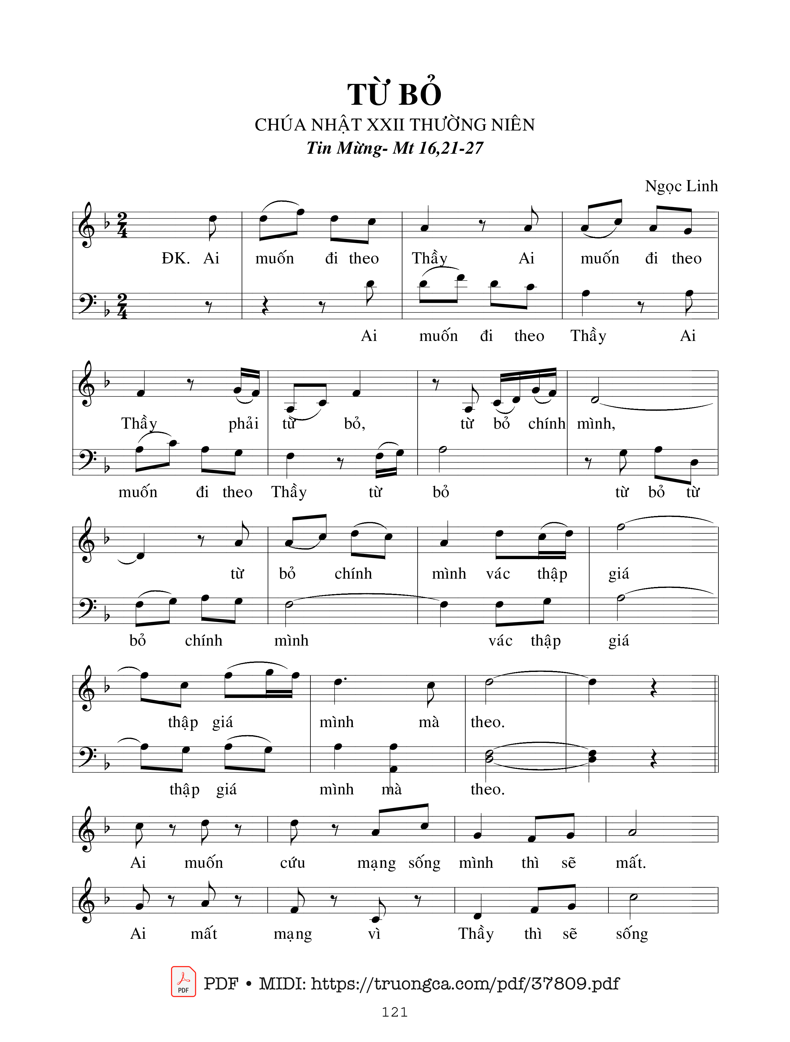Page 1 of Sheet music PDF Từ Bỏ - Ngọc Linh