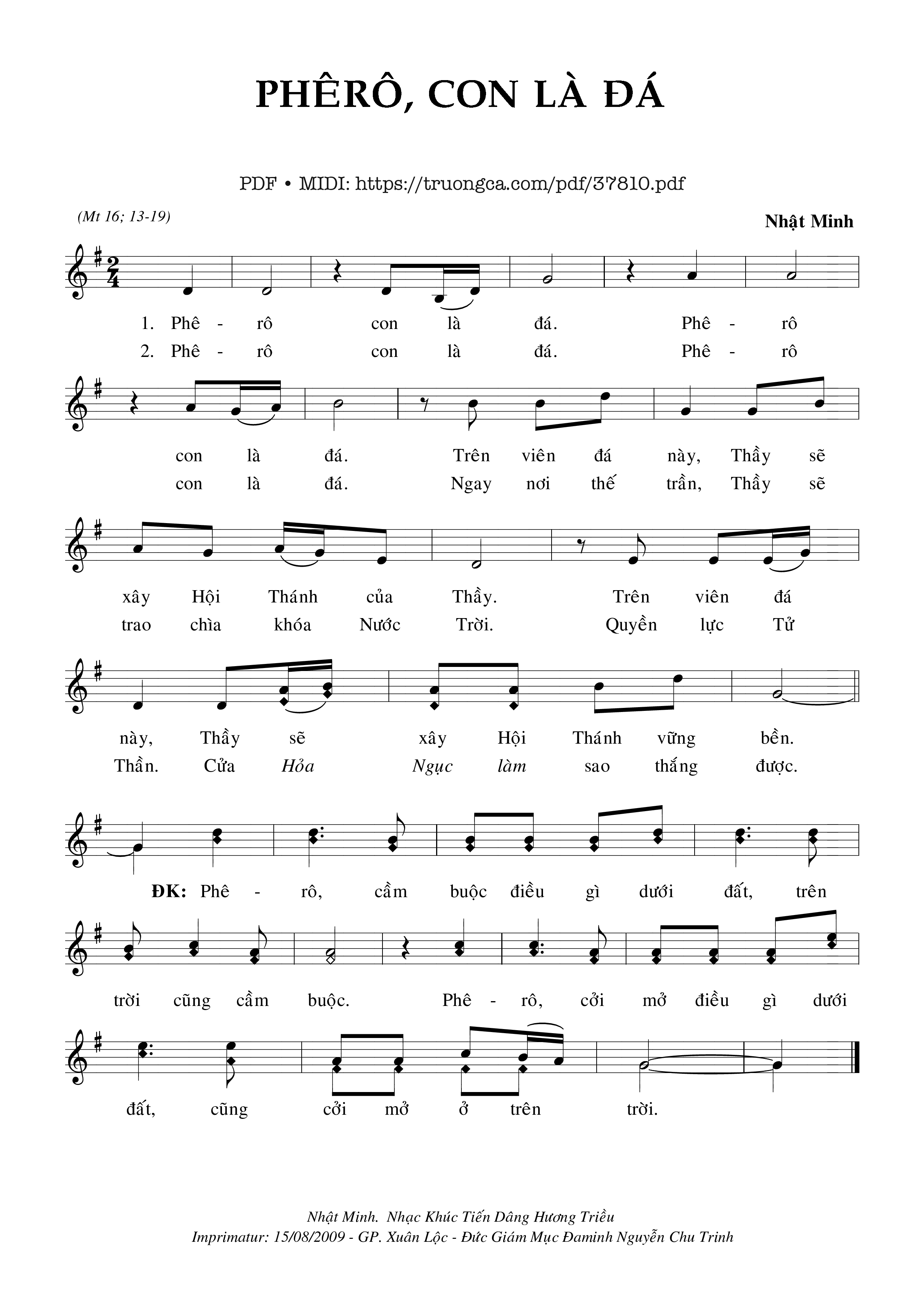 Page 1 of Sheet music PDF Phêrô, Con Là Đá - Nhật Minh