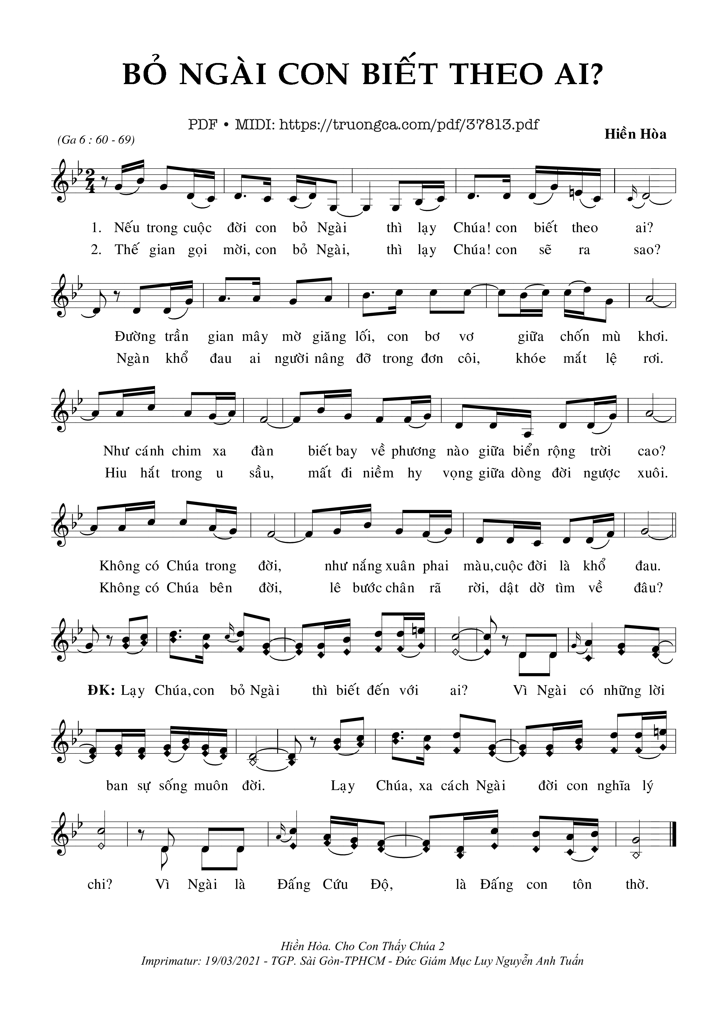Page 1 of Sheet music PDF Bỏ Ngài Con Biết Theo Ai - Hiền Hòa