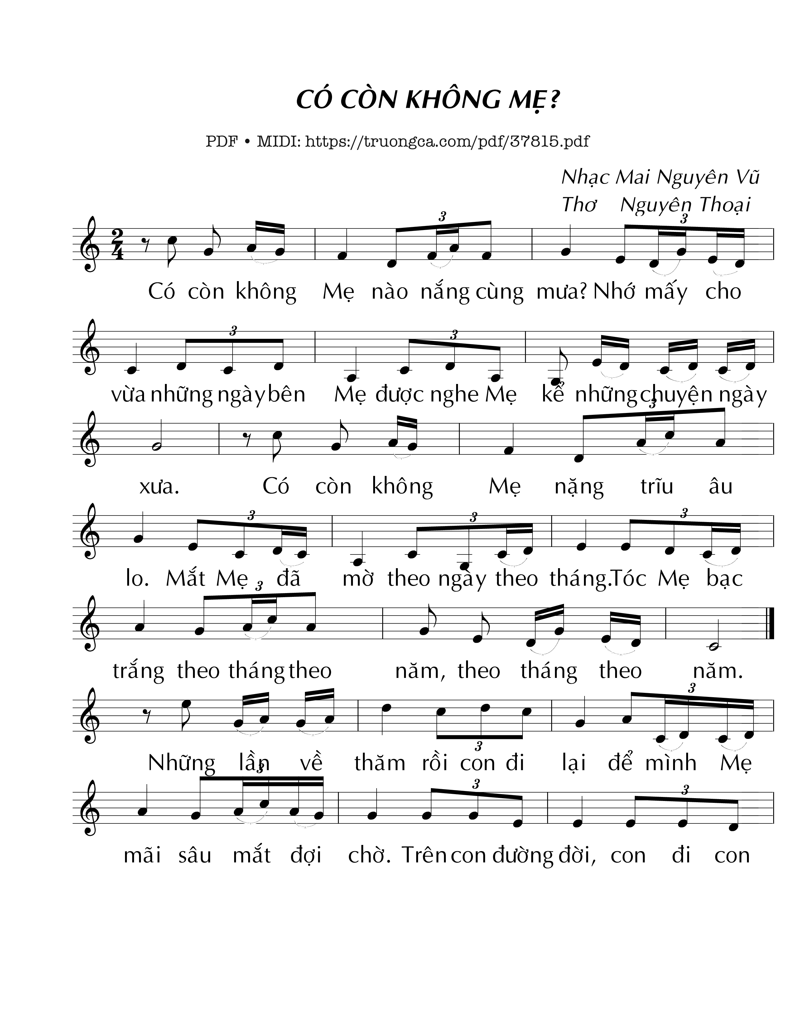Page 1 of Sheet music PDF Có Còn Không Mẹ? - Mai Nguyên Vũ (Thơ: Nguyên Thoại)
