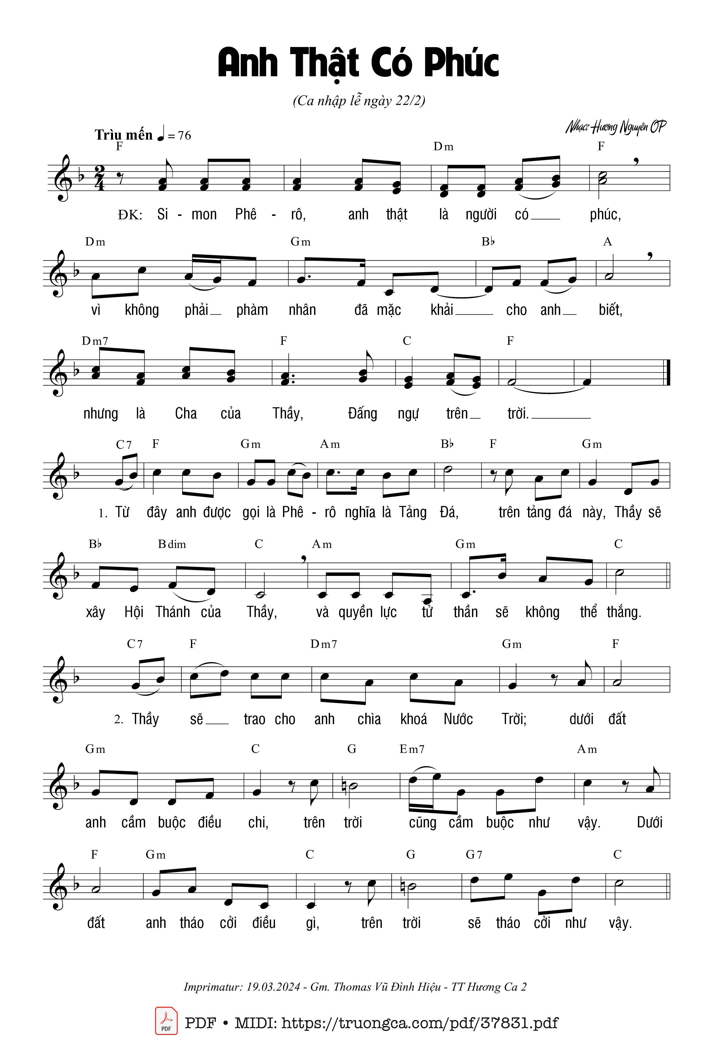 Page 1 of Sheet music PDF Anh Thật Có Phúc - Hương Nguyên Op