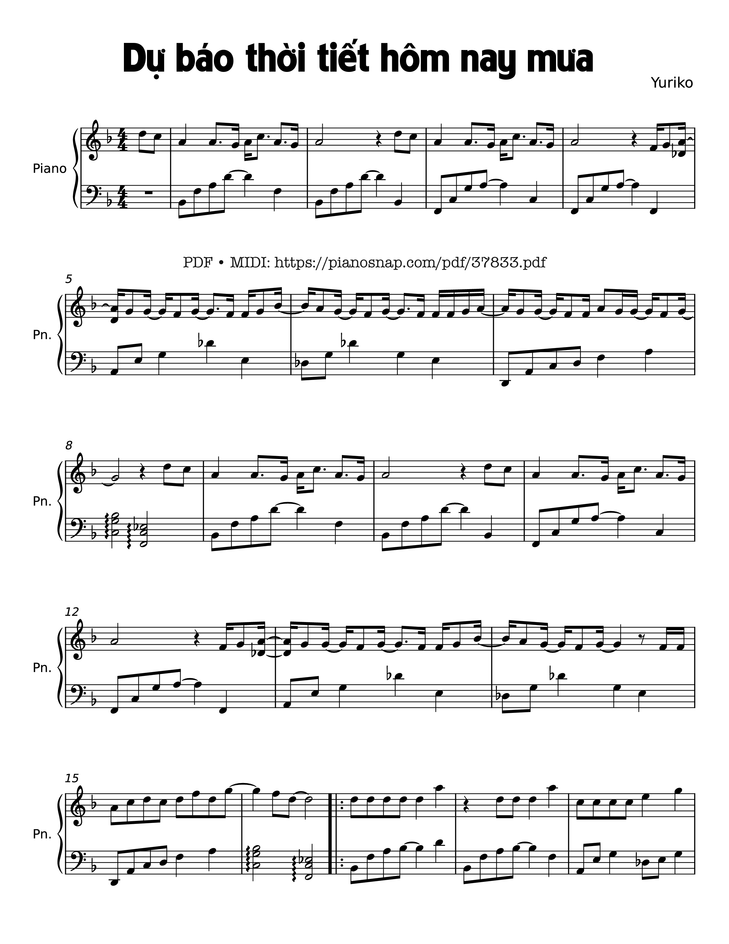 Page 1 of Sheet music PDF Piano Dự báo thời tiết hôm nay mưa - Yuriko