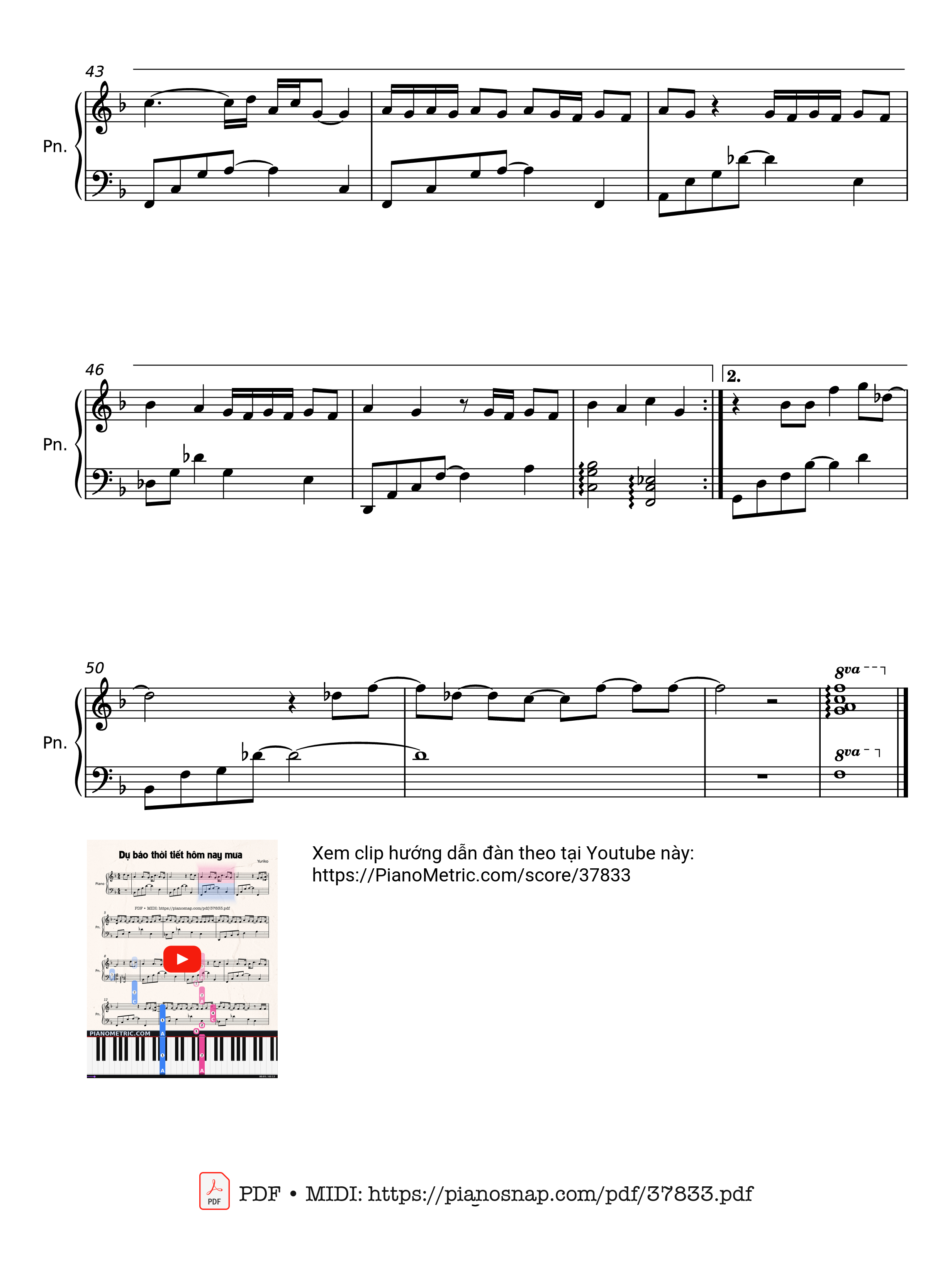 Page 3 of Sheet music PDF Piano Dự báo thời tiết hôm nay mưa - Yuriko