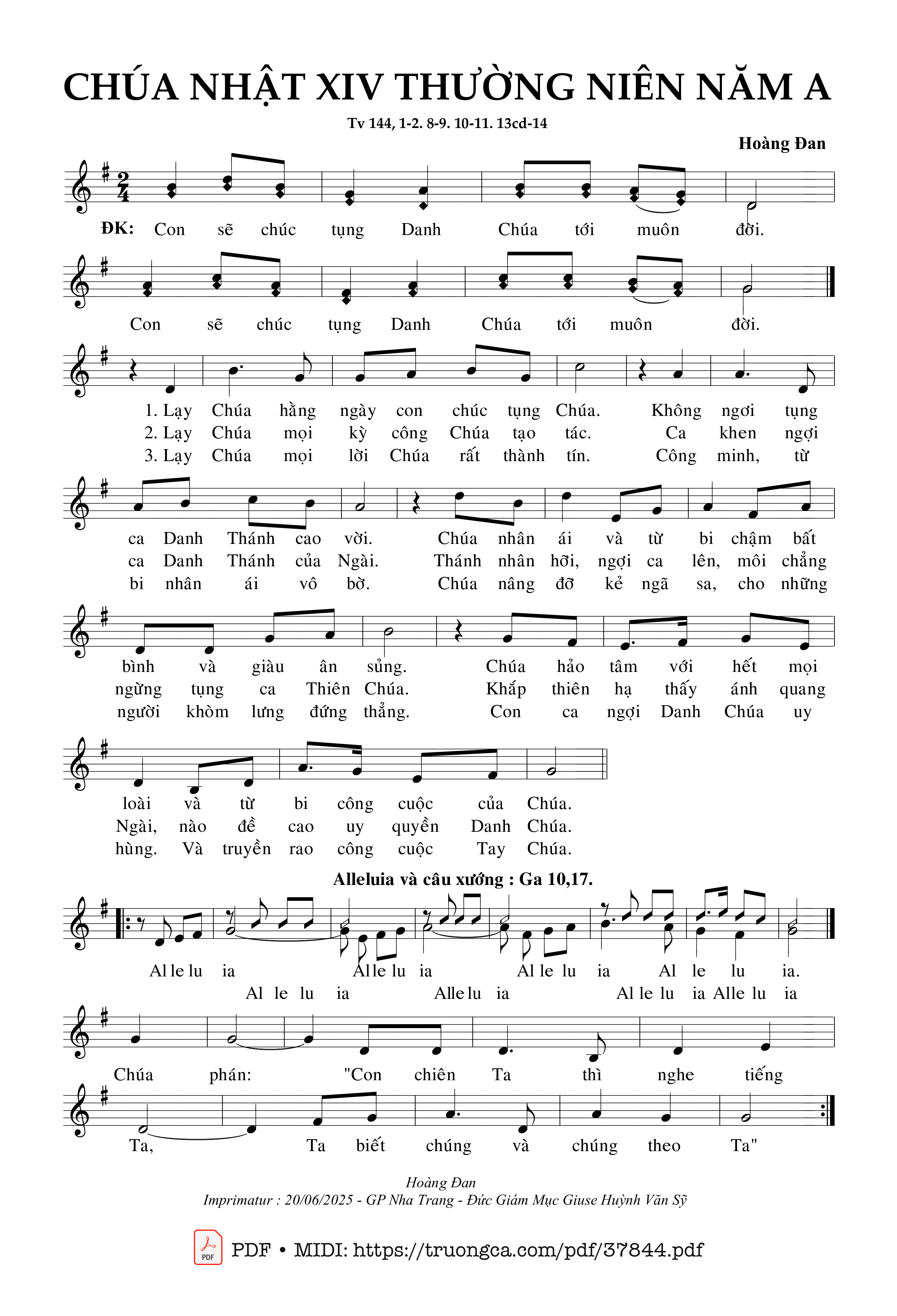 Page 1 of Sheet music PDF Thánh Vịnh 144, Chúa Nhật 14A Thường Niên - Hoàng Đan