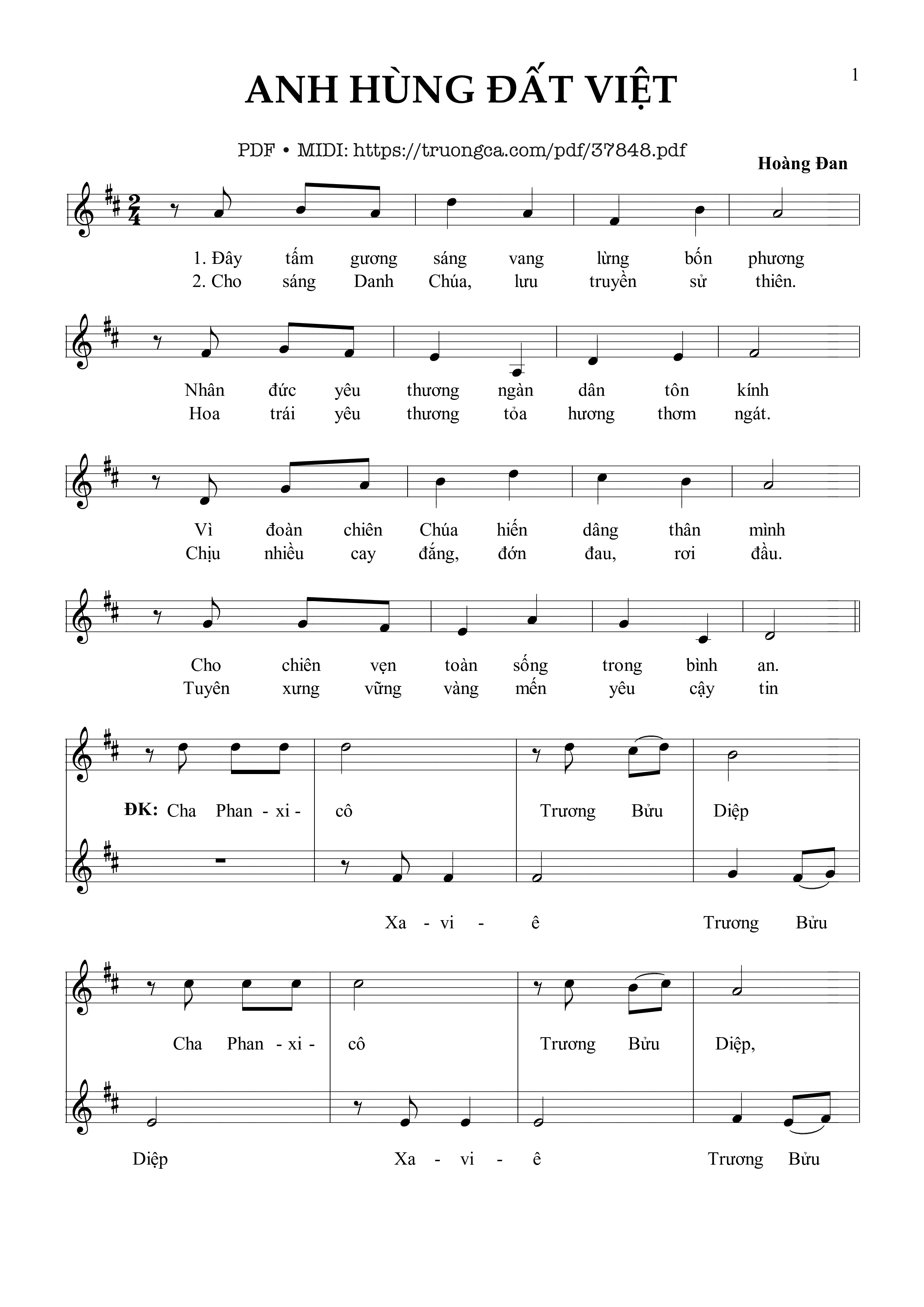 Page 1 of Sheet music PDF Anh Hùng Đất Việt - Hoàng Đan