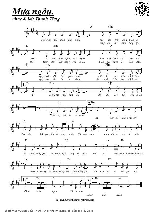Sheet PDF of Mưa ngâu - Thanh Tùng