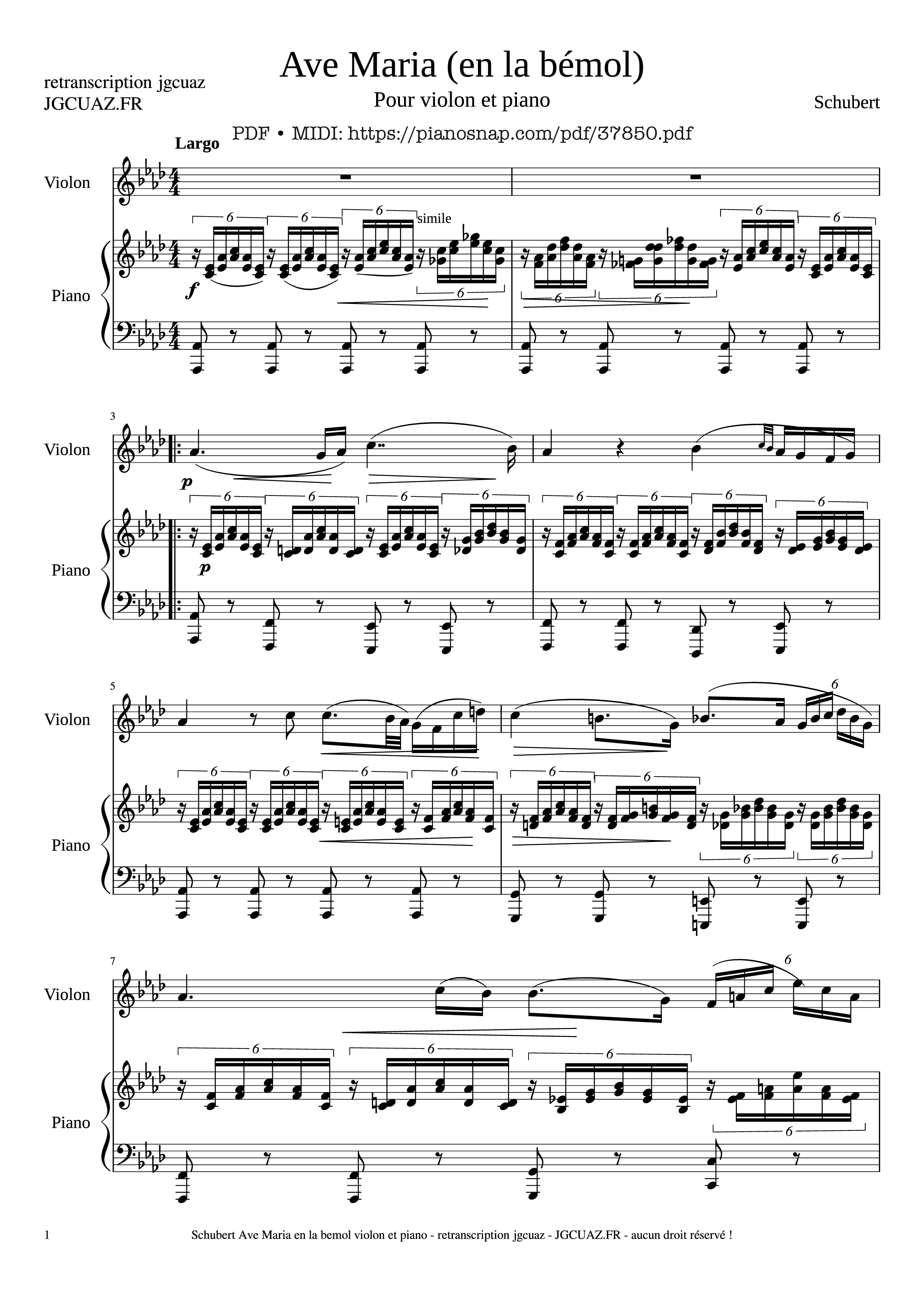Page 1 of Sheet music PDF Piano Ave Maria for violon and piano - Franz Schubert Schubert