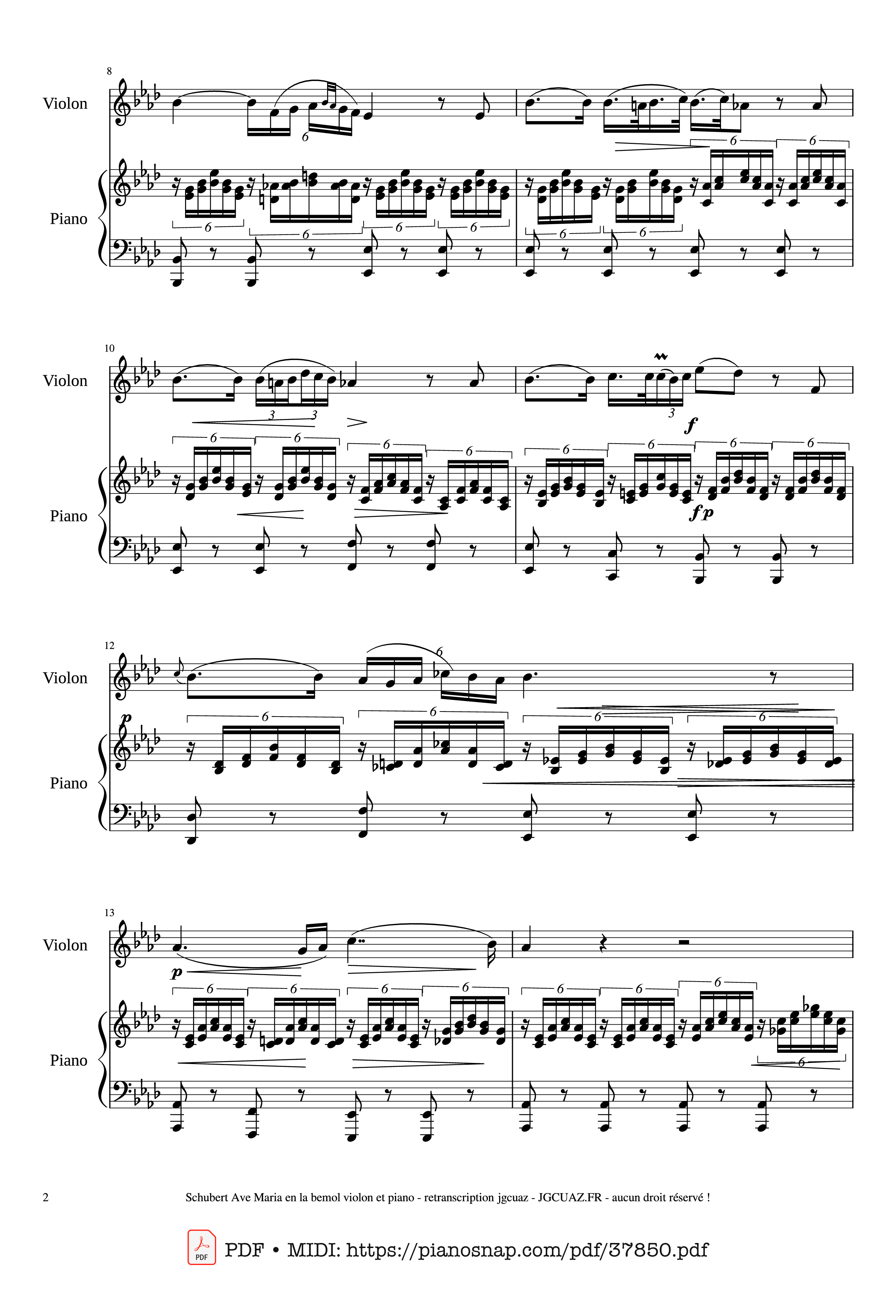 Page 2 of Sheet music PDF Piano Ave Maria for violon and piano - Franz Schubert Schubert