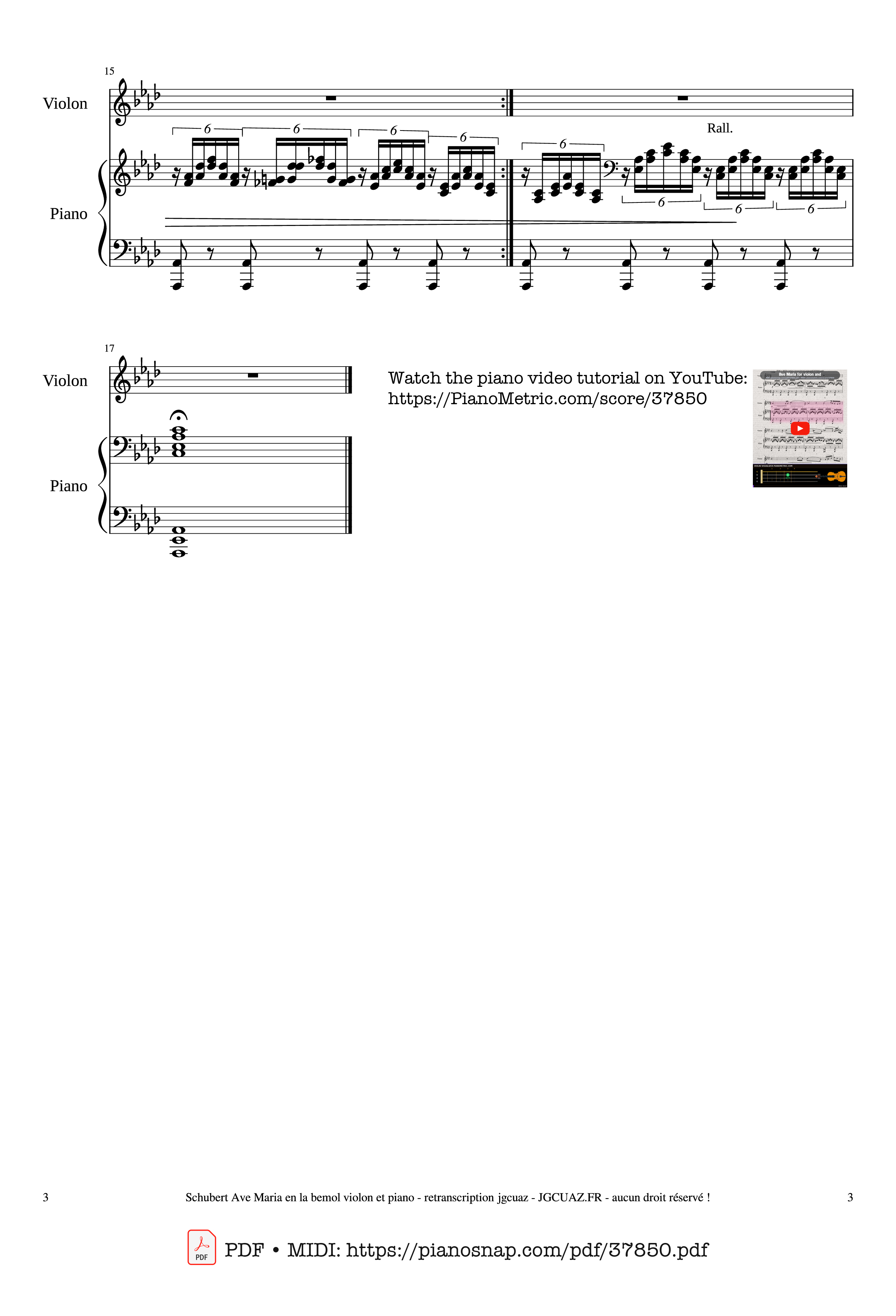 Page 3 of Sheet music PDF Piano Ave Maria for violon and piano - Franz Schubert Schubert