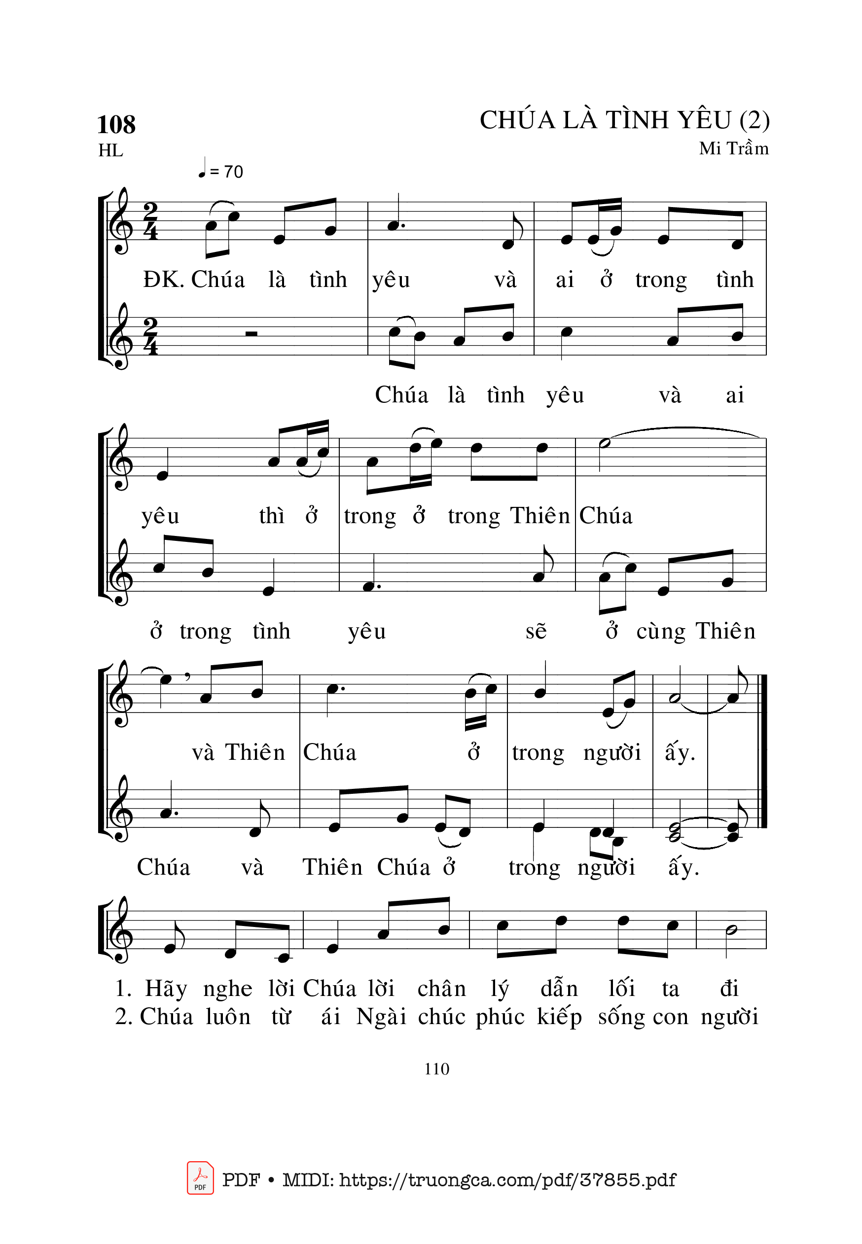 Page 1 of Sheet music PDF Chúa Là Tình Yêu 2 - Mi Trầm