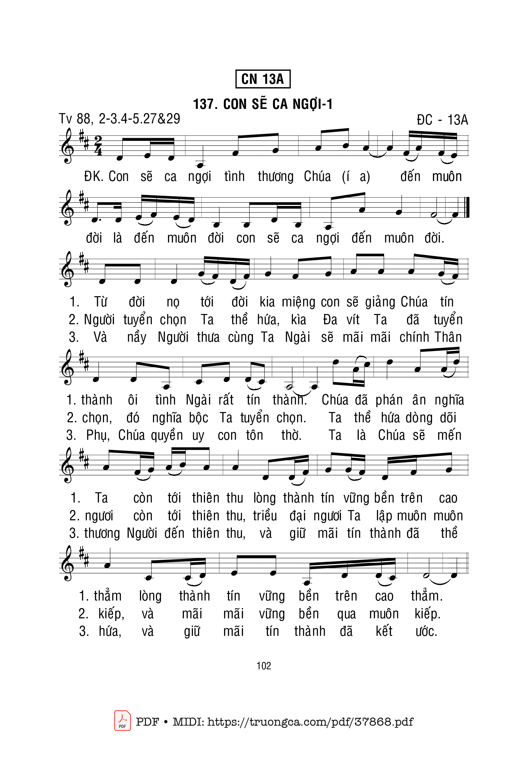 Page 1 of Sheet music PDF Thánh Vịnh 88, Con Sẽ Ca Ngợi 1 - Mi Trầm