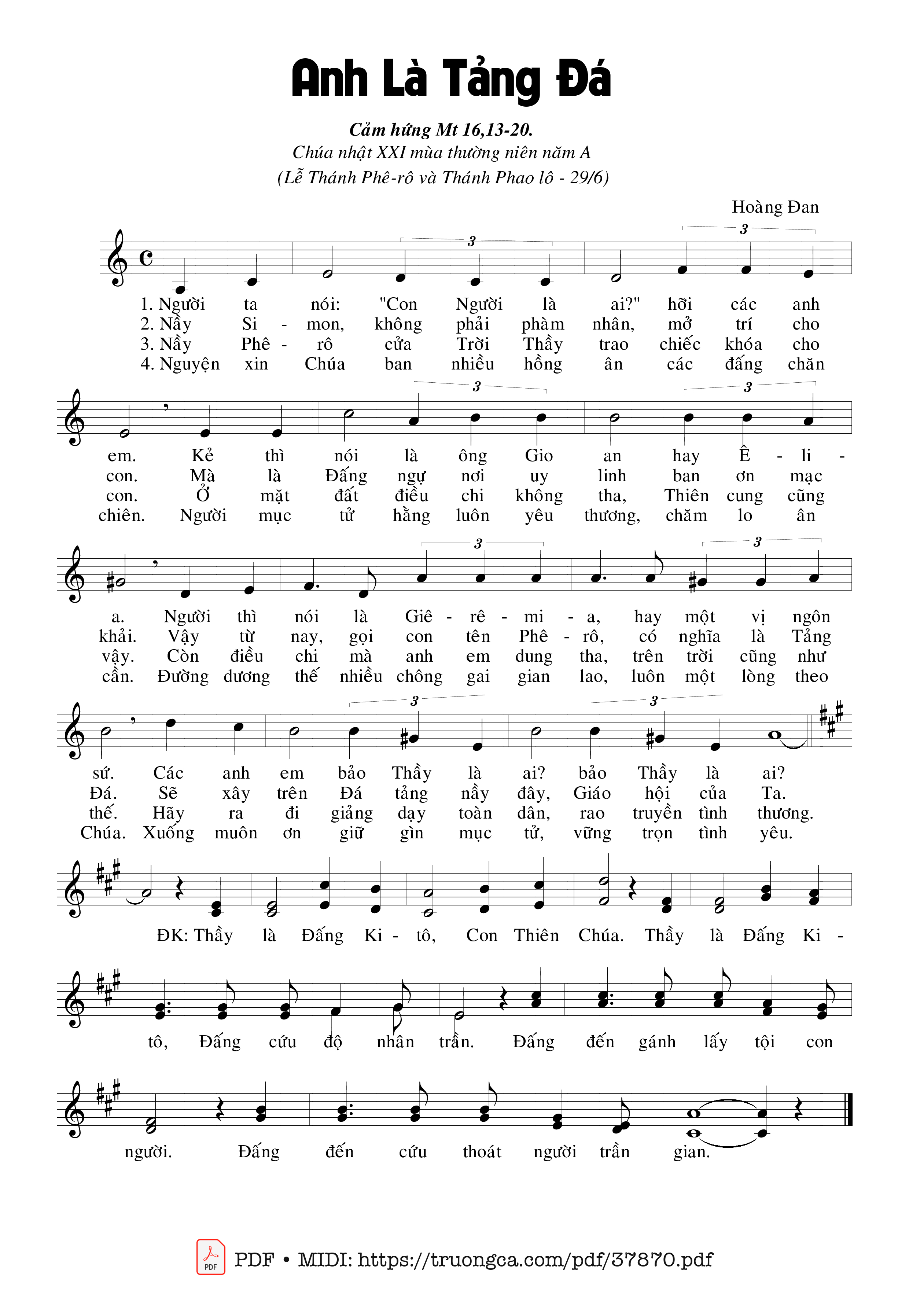 Page 1 of Sheet music PDF Anh Là Tảng Đá - Hoàng Đan
