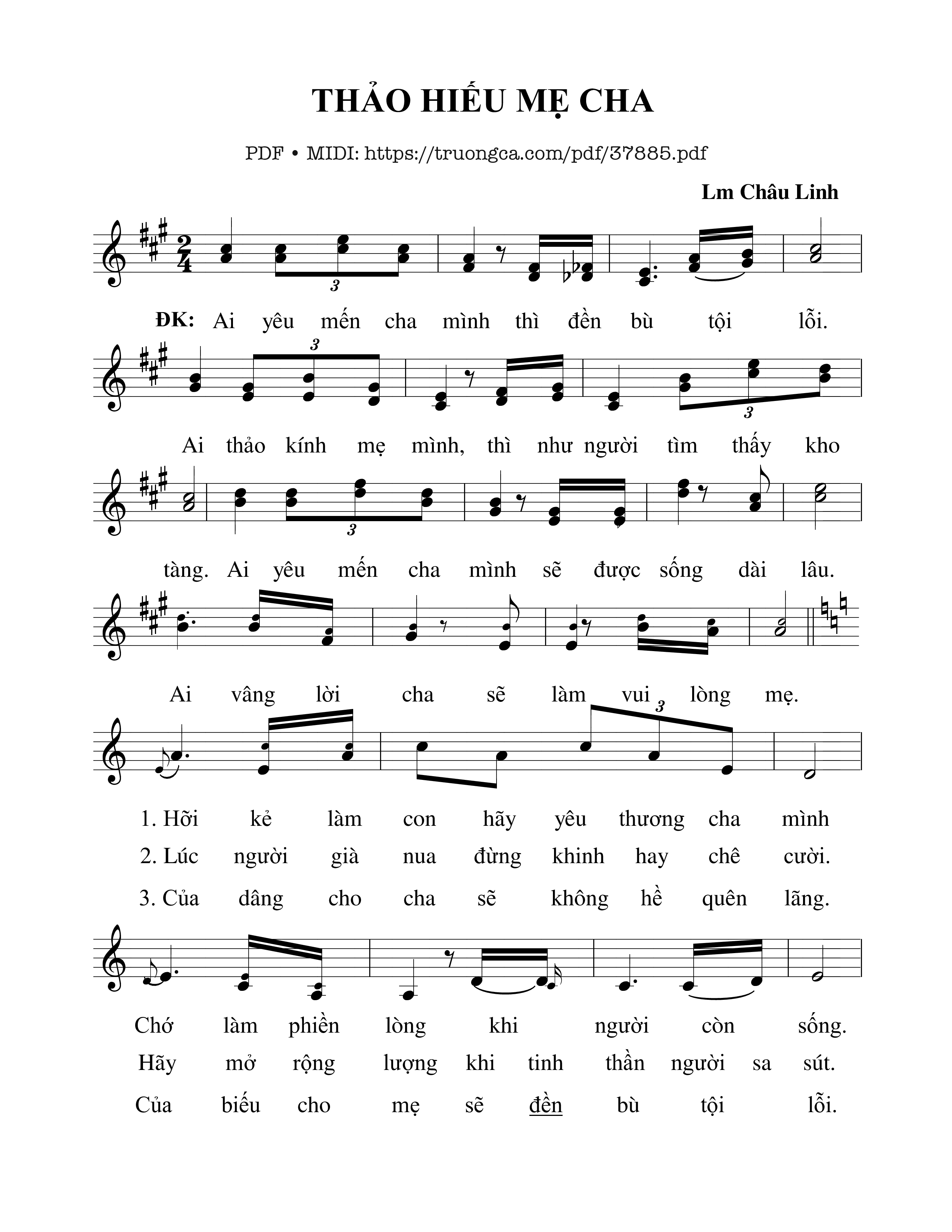 Page 1 of Sheet music PDF Thảo Hiếu Mẹ Cha - Châu Linh