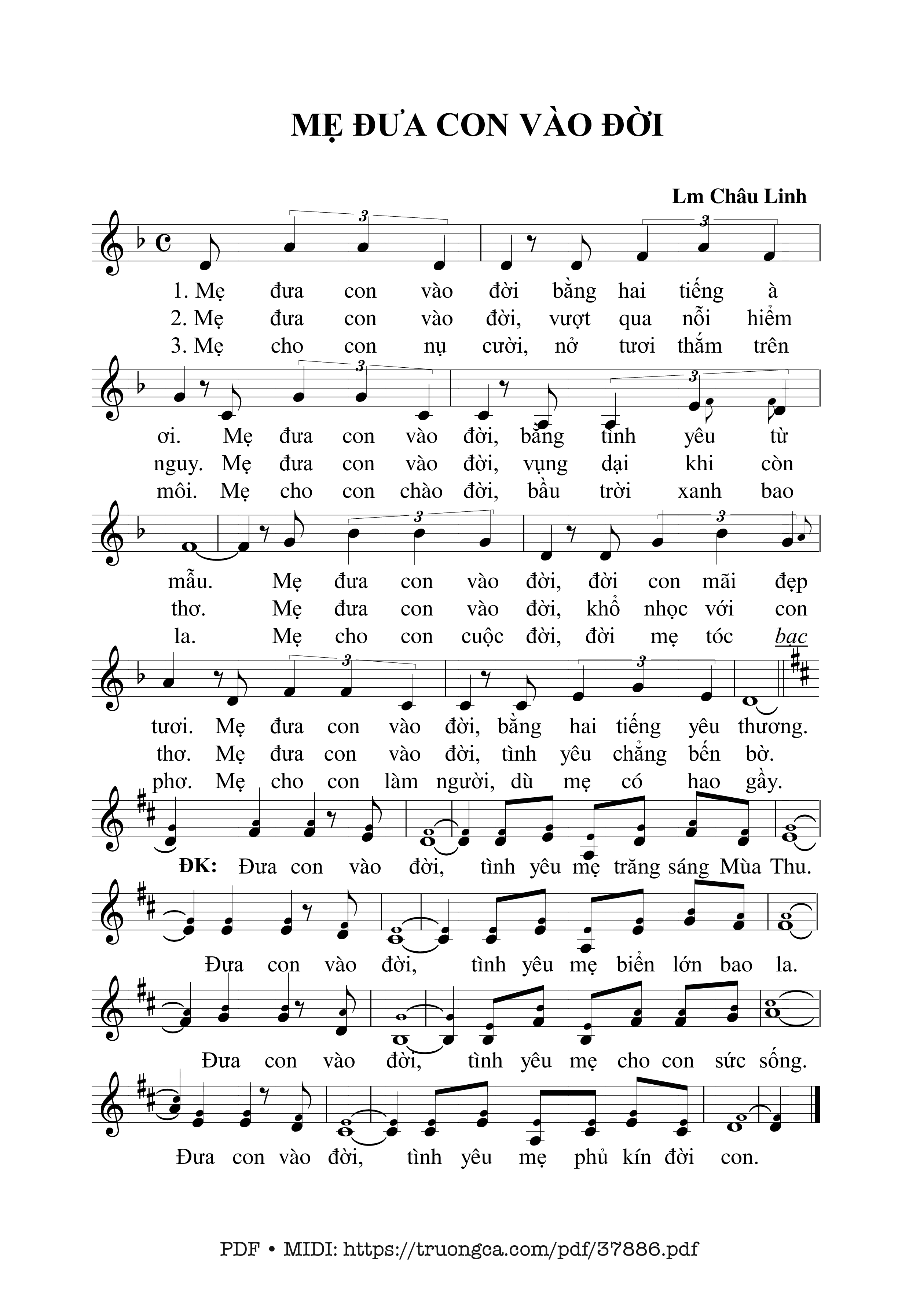 Page 1 of Sheet music PDF Mẹ Đưa Con Vào Đời - Châu Linh