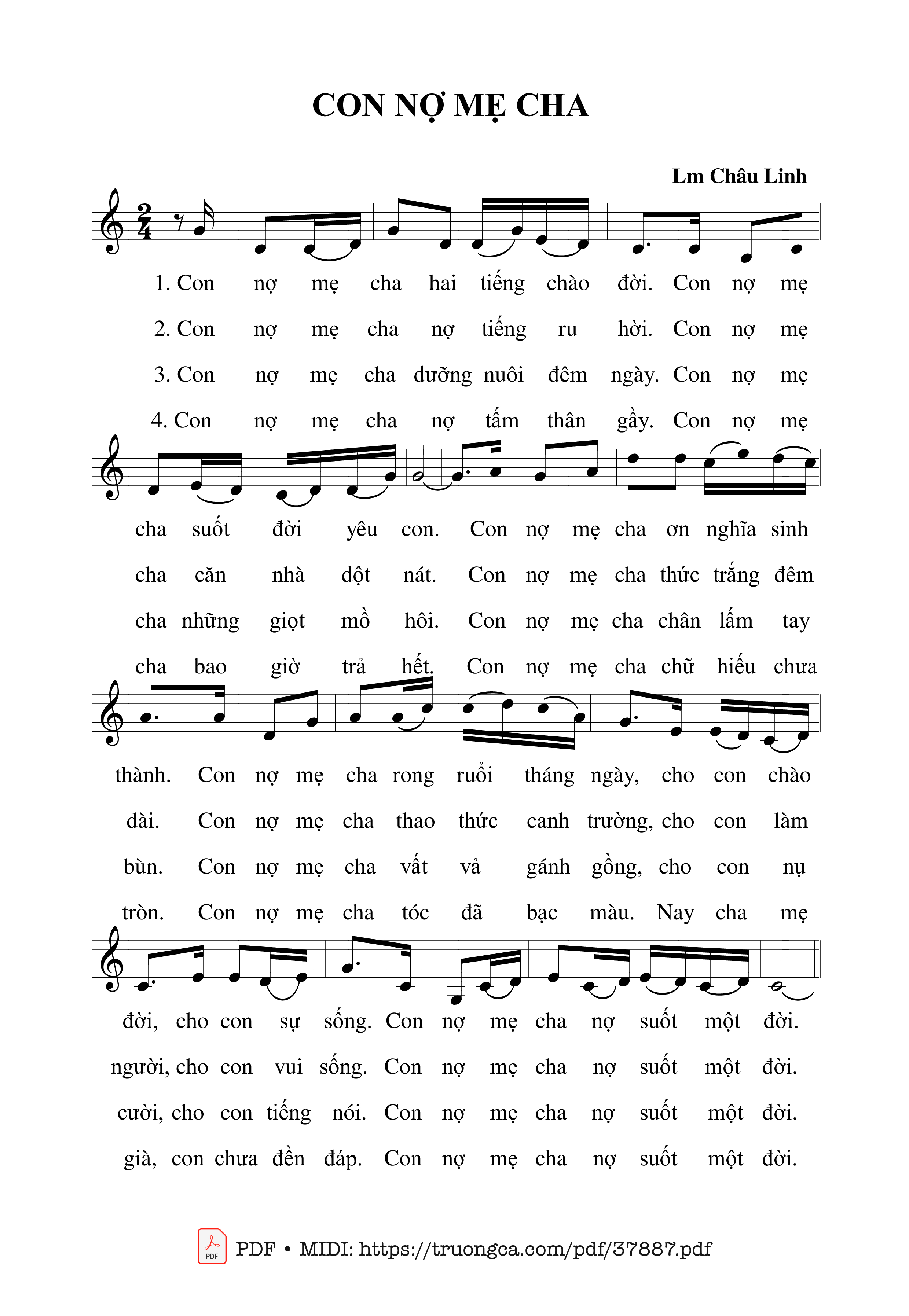 Page 1 of Sheet music PDF Con Nợ Mẹ Cha - Châu Linh
