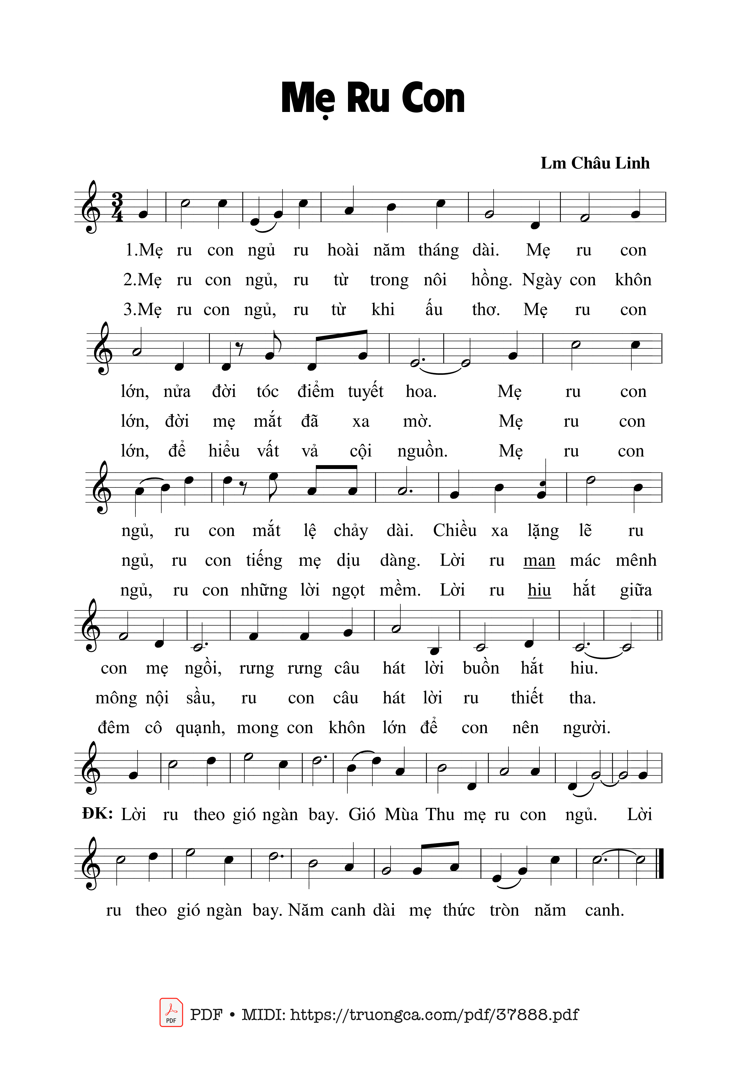 Page 1 of Sheet music PDF Mẹ Ru Con - Châu Linh