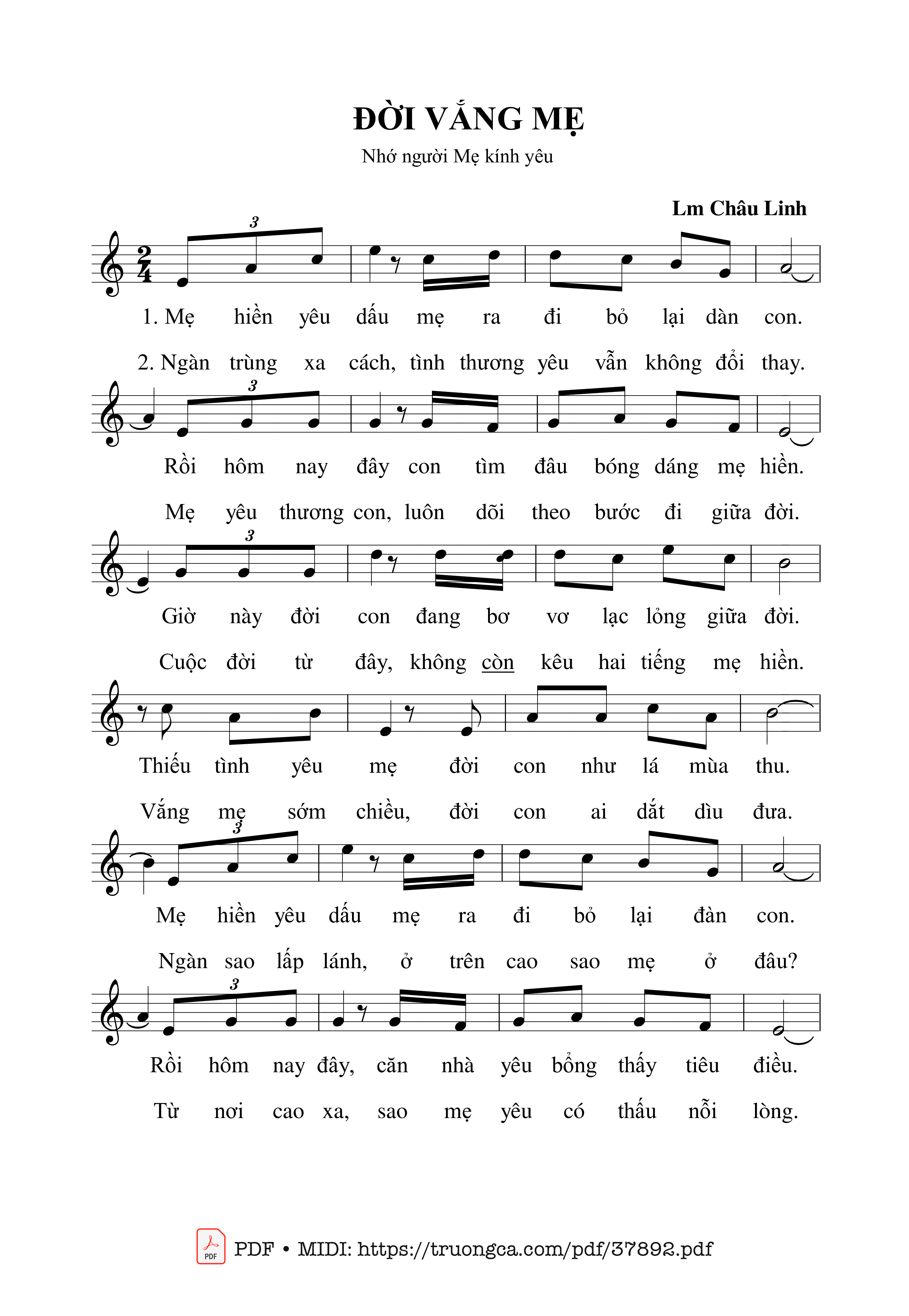 Page 1 of Sheet music PDF Đời Vắng Mẹ - Châu Linh