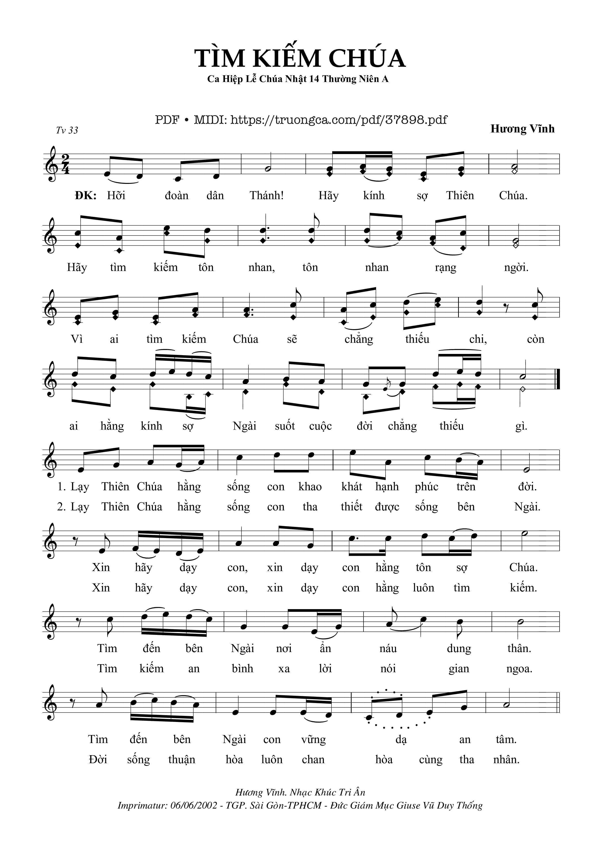 Page 1 of Sheet music PDF Thánh Vịnh 33, Tìm Kiếm Chúa - Hương Vĩnh