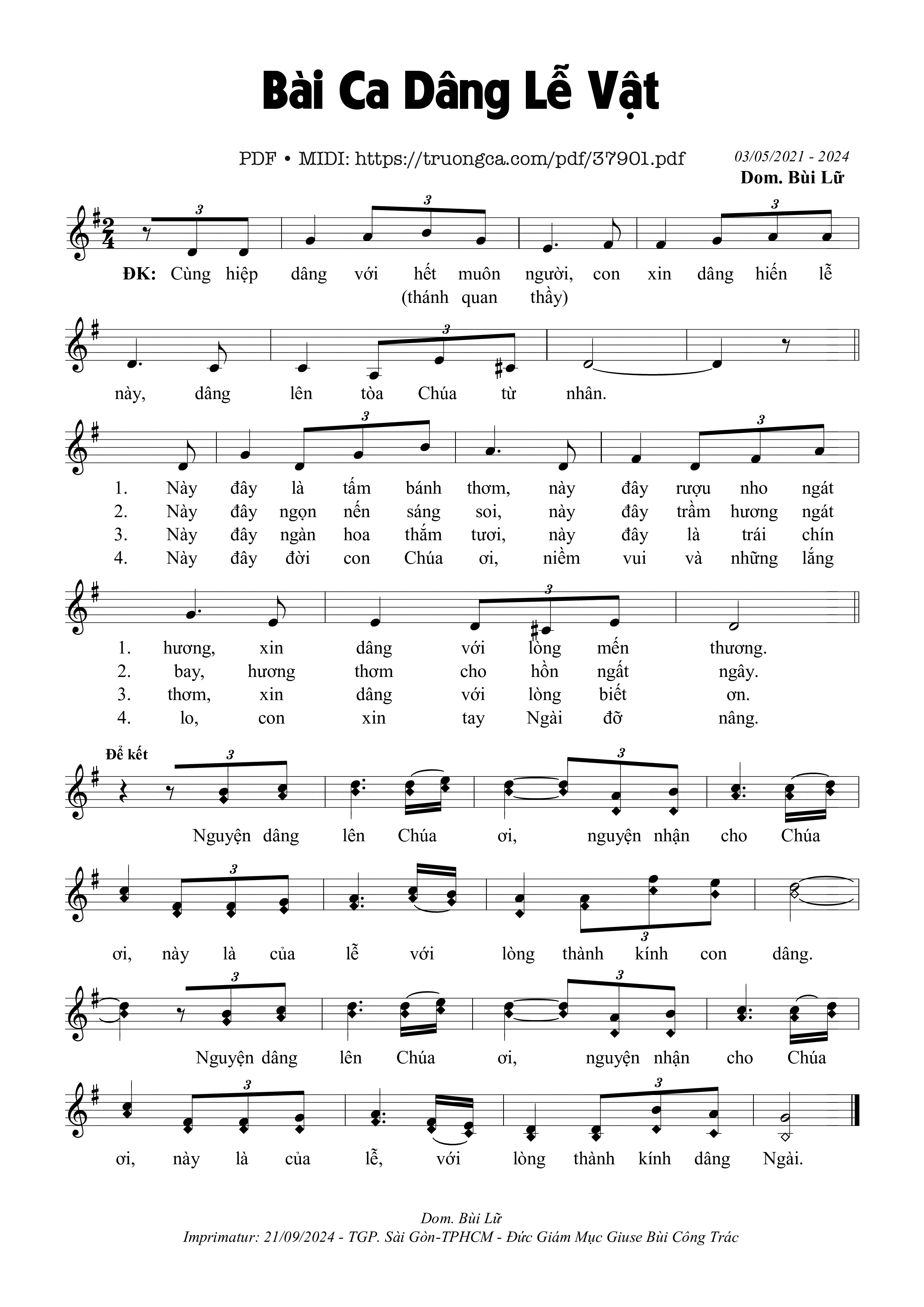 Page 1 of Sheet music PDF Bài Ca Dâng Lễ Vật - Dom. Bùi Lữ