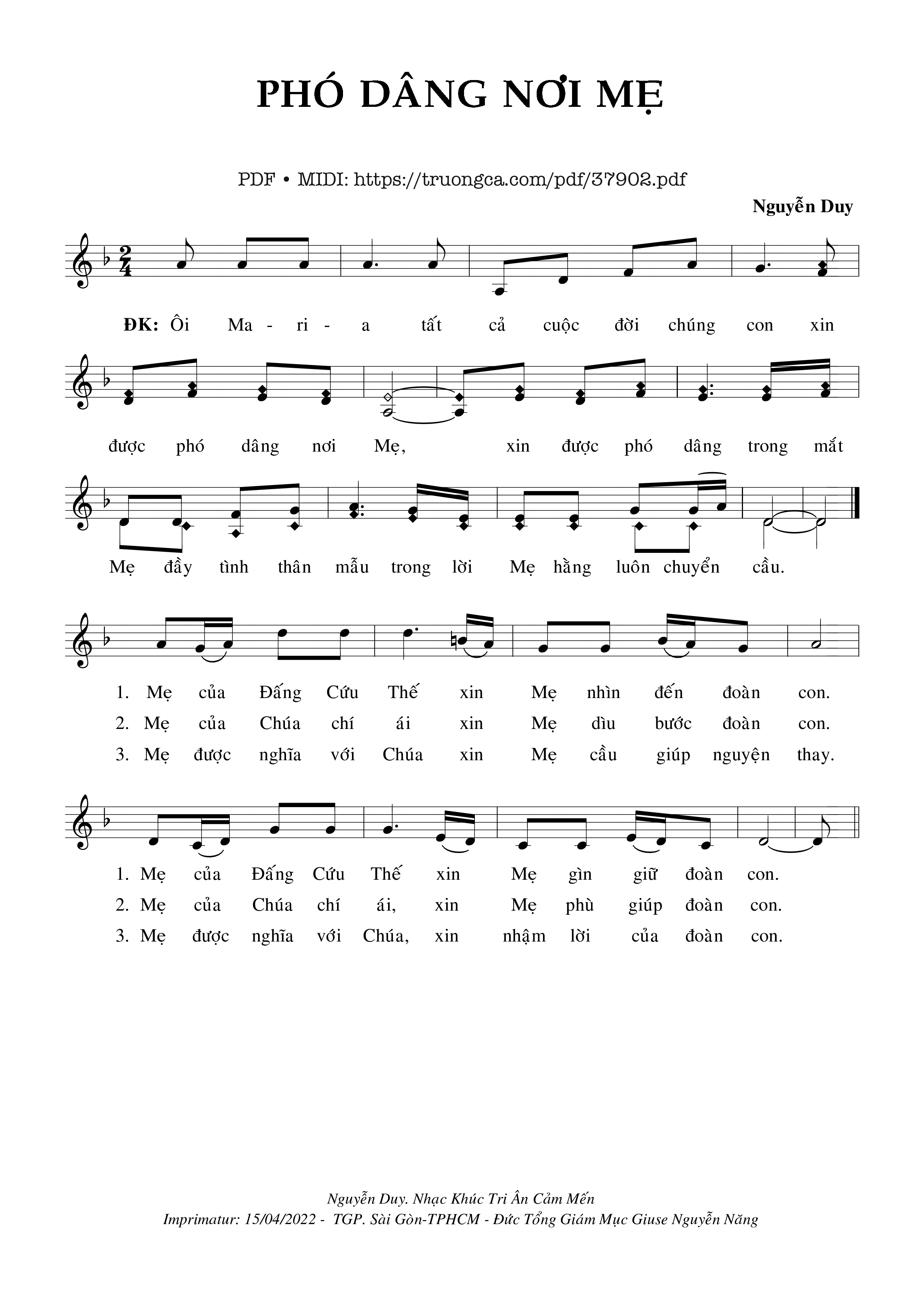 Page 1 of Sheet music PDF Phó Dâng Nơi Mẹ - Nguyễn Duy