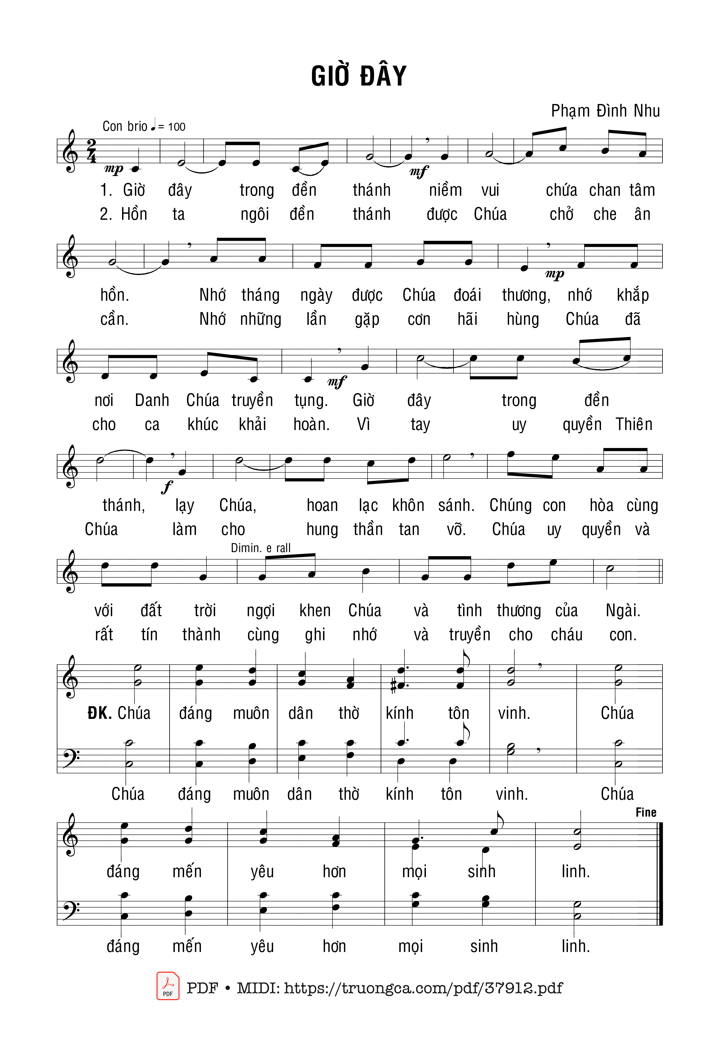 Page 1 of Sheet music PDF Giờ Đây - Phạm Đình Nhu