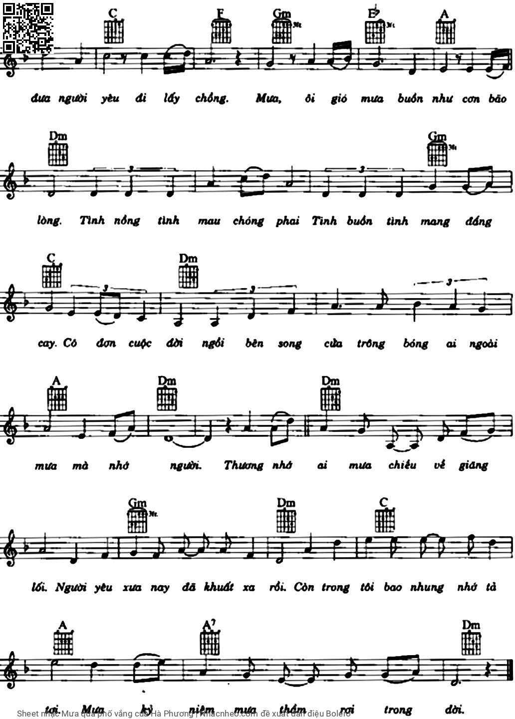 Page 2 of Sheet music PDF Mưa qua phố vắng - Hà Phương