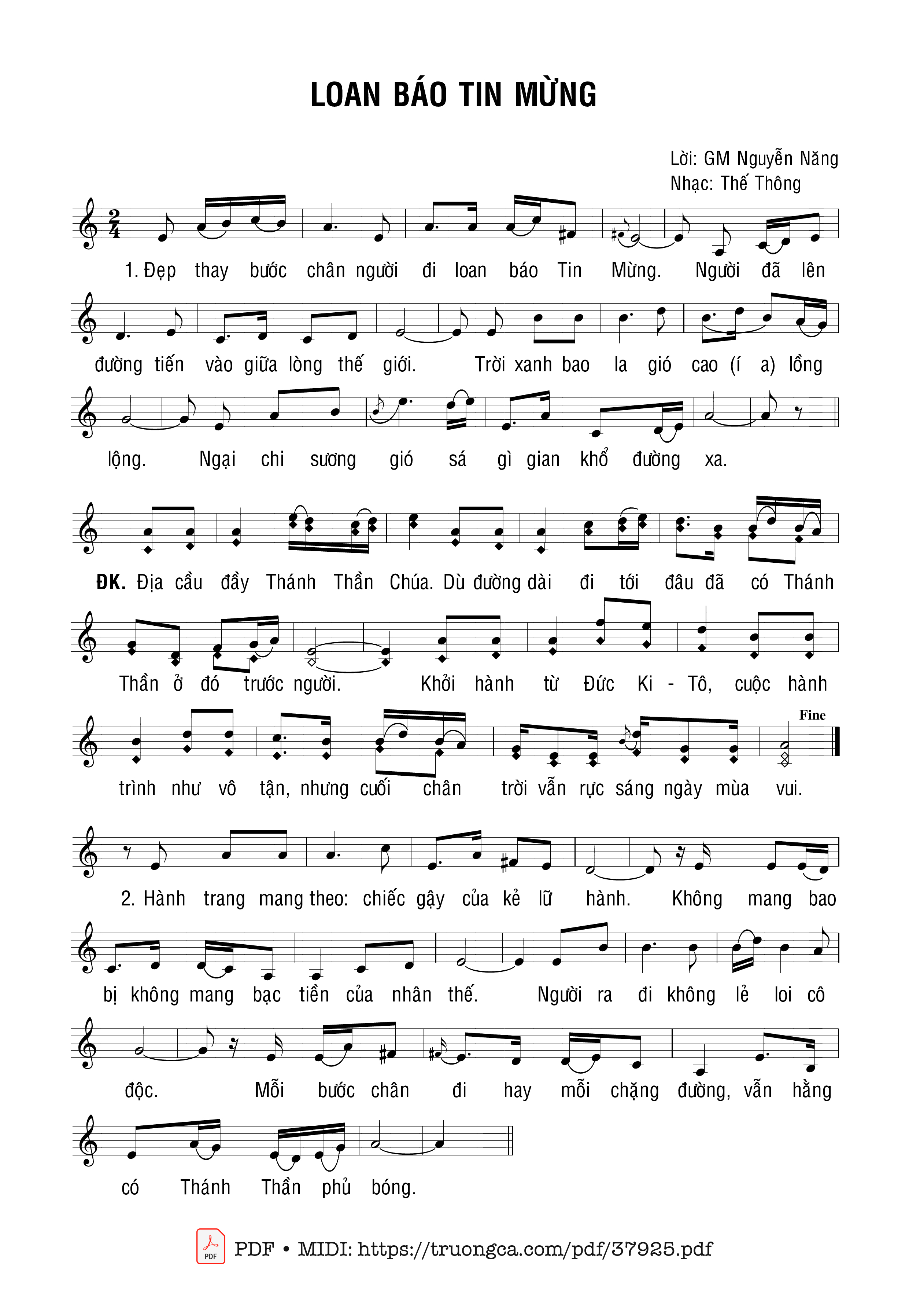 Page 1 of Sheet music PDF Loan Báo Tin Mừng - Nguyễn Năng &Amp; Thế Thông