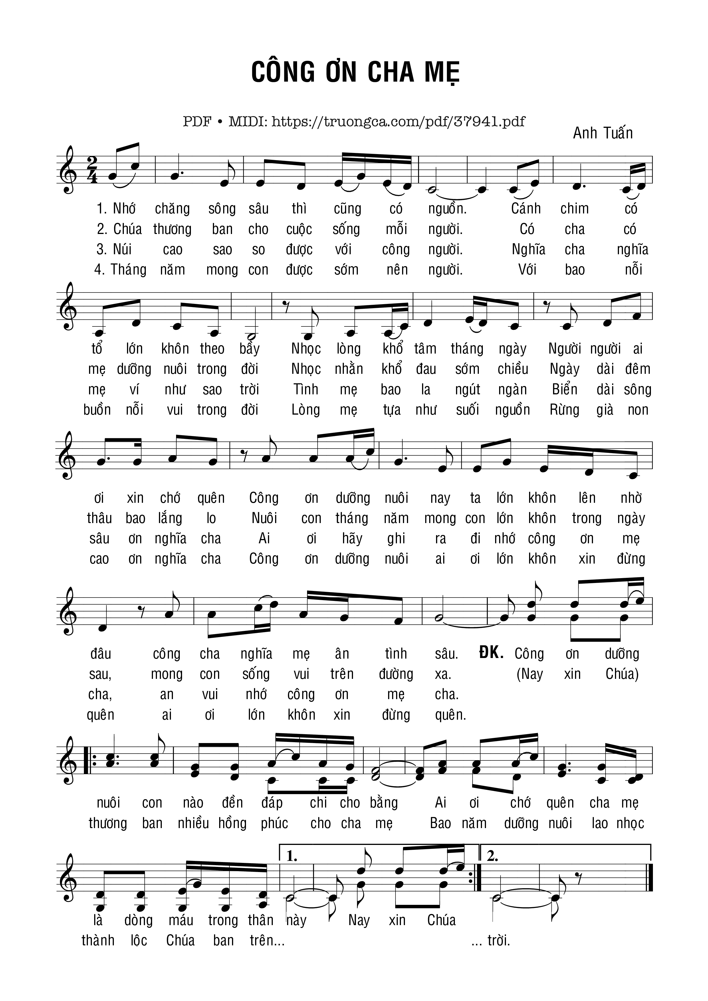 Page 1 of Sheet music PDF Công Ơn Cha Mẹ I - Anh Tuấn