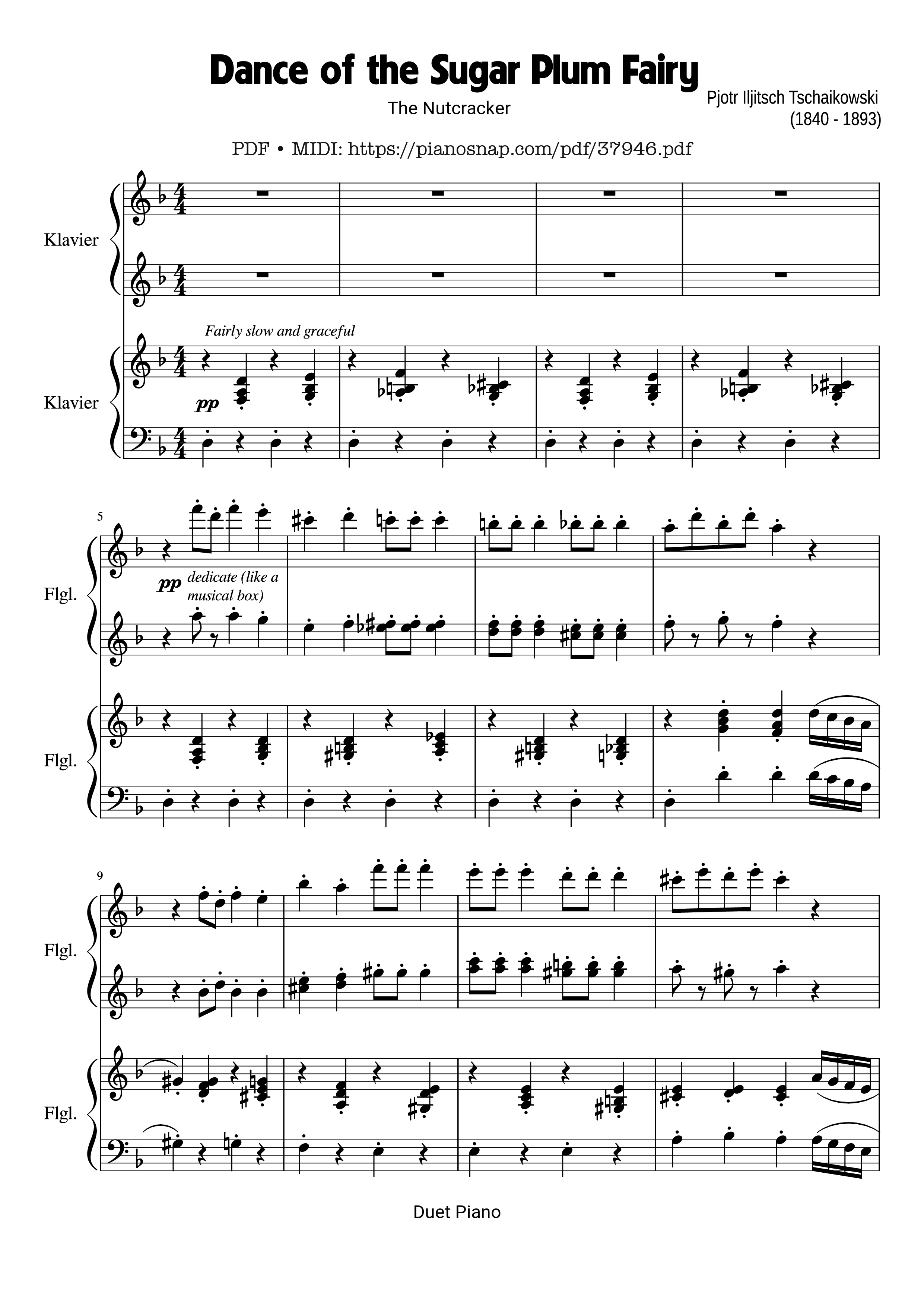 Page 1 of Sheet music PDF Piano Dance of the Sugar Plum Fairy, Piano Duet - Pyotr Ilyich Tchaikovsky