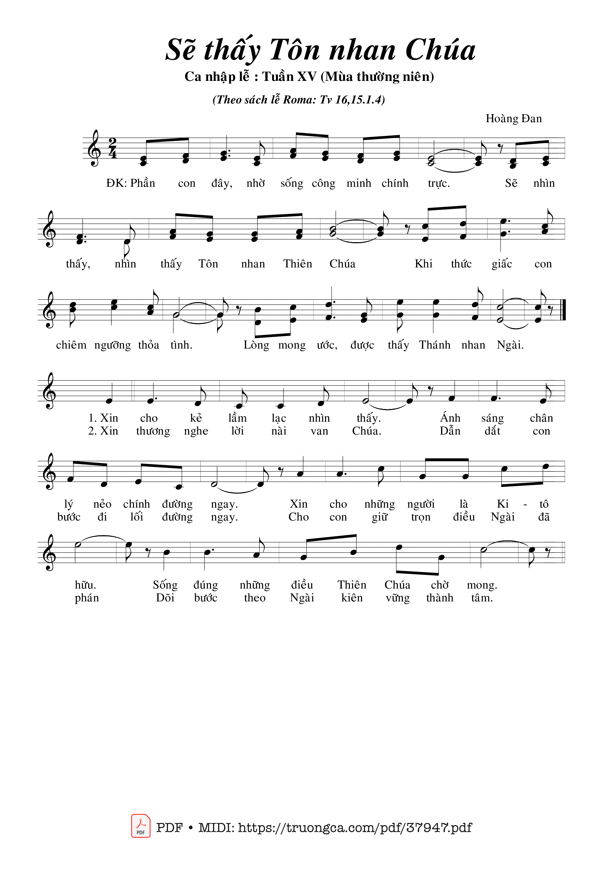 Page 1 of Sheet music PDF Thánh Vịnh 16, Sẽ Thấy Tôn Nhan Chúa - Hoàng Đan