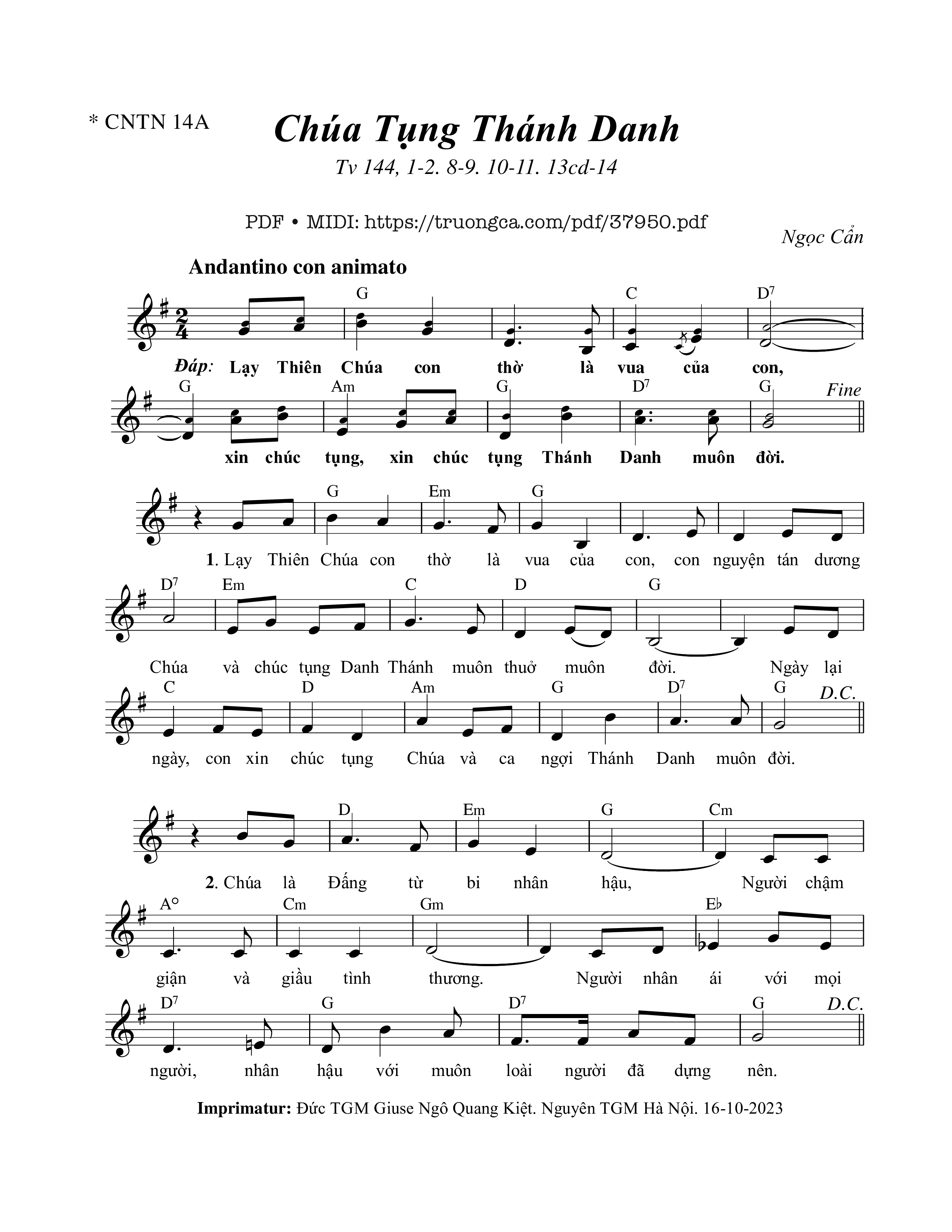Page 1 of Sheet music PDF Thánh Vịnh 144, Chúc Tụng Thánh Danh - Ngọc Cẩn
