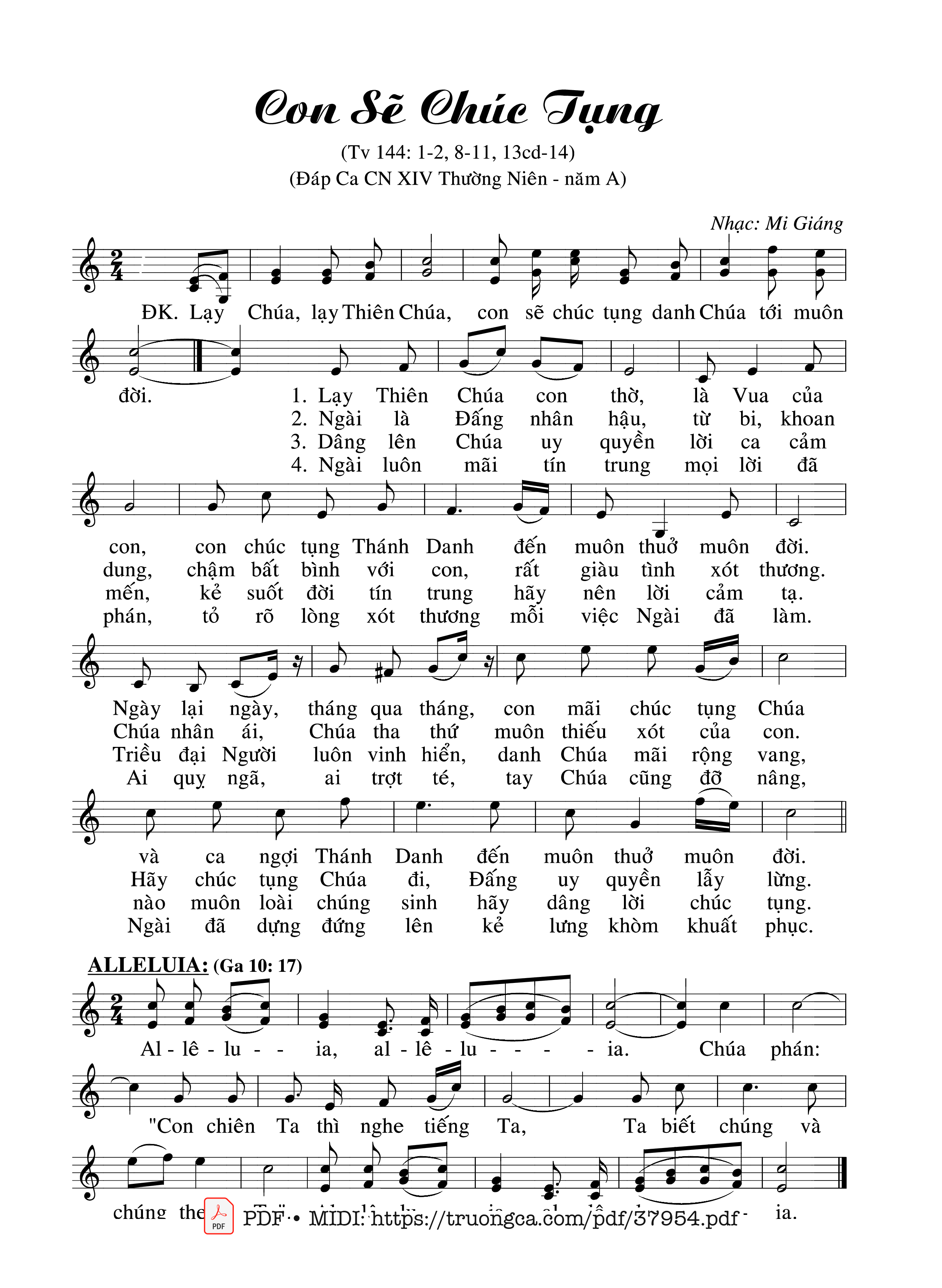 Page 1 of Sheet music PDF Thánh Vịnh 144, Con Sẽ Chúc Tụng - Mi Giáng