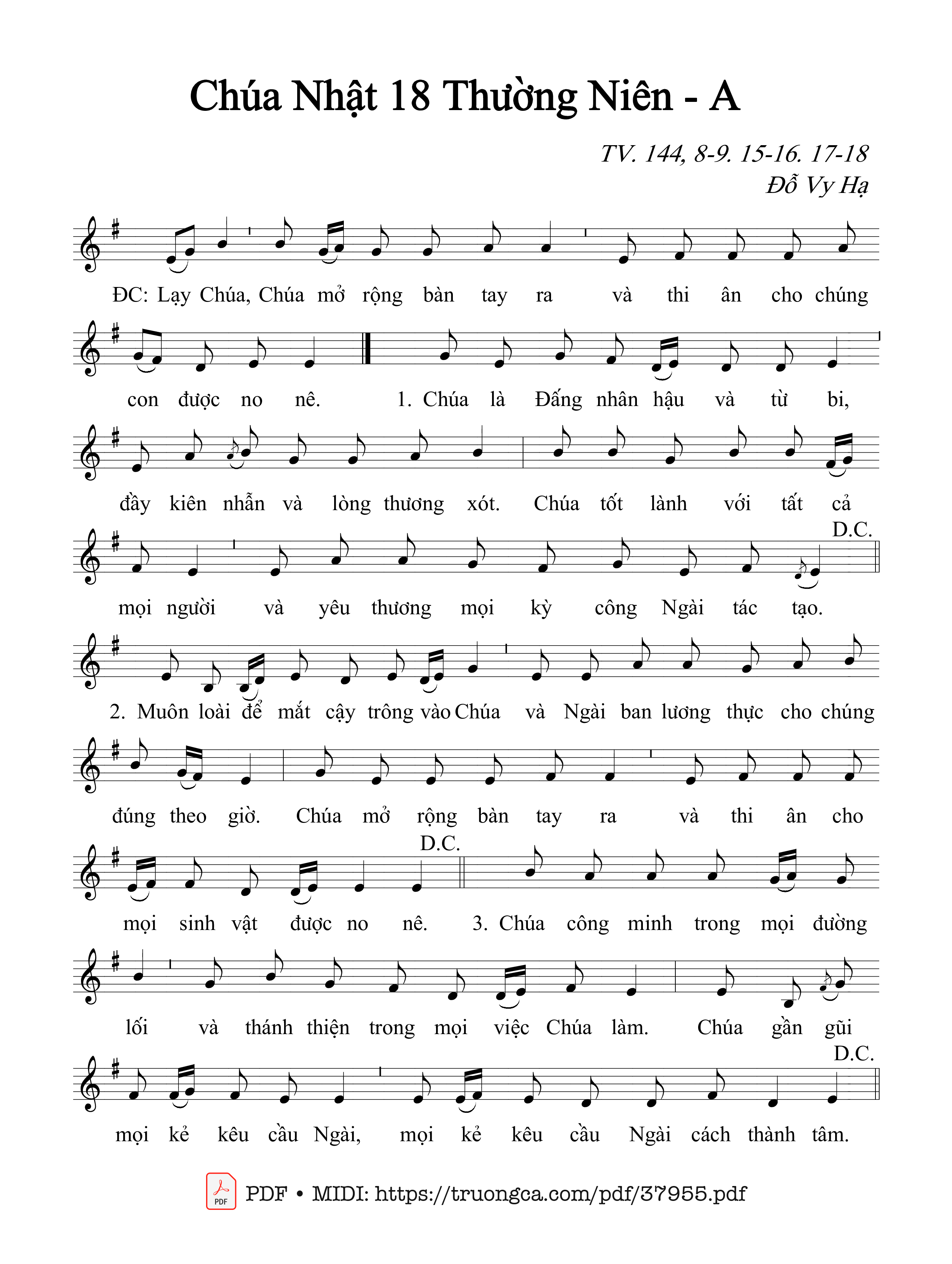 Page 1 of Sheet music PDF Thánh Vịnh 144, Chúa Nhật 18A Thường Niên - Đỗ Vy Hạ