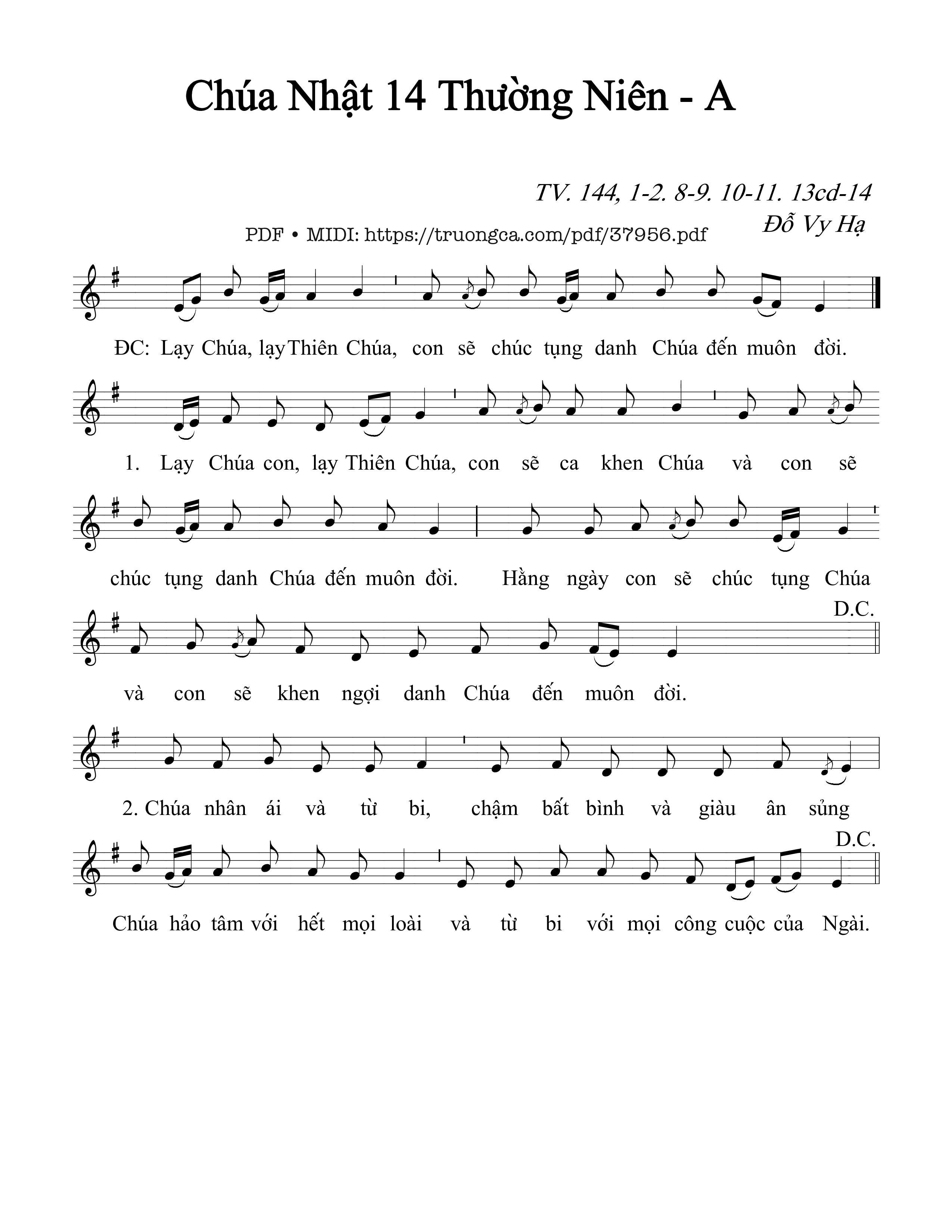 Page 1 of Sheet music PDF Thánh Vịnh 144, Chúa Nhật 14A Thường Niên - Đỗ Vy Hạ