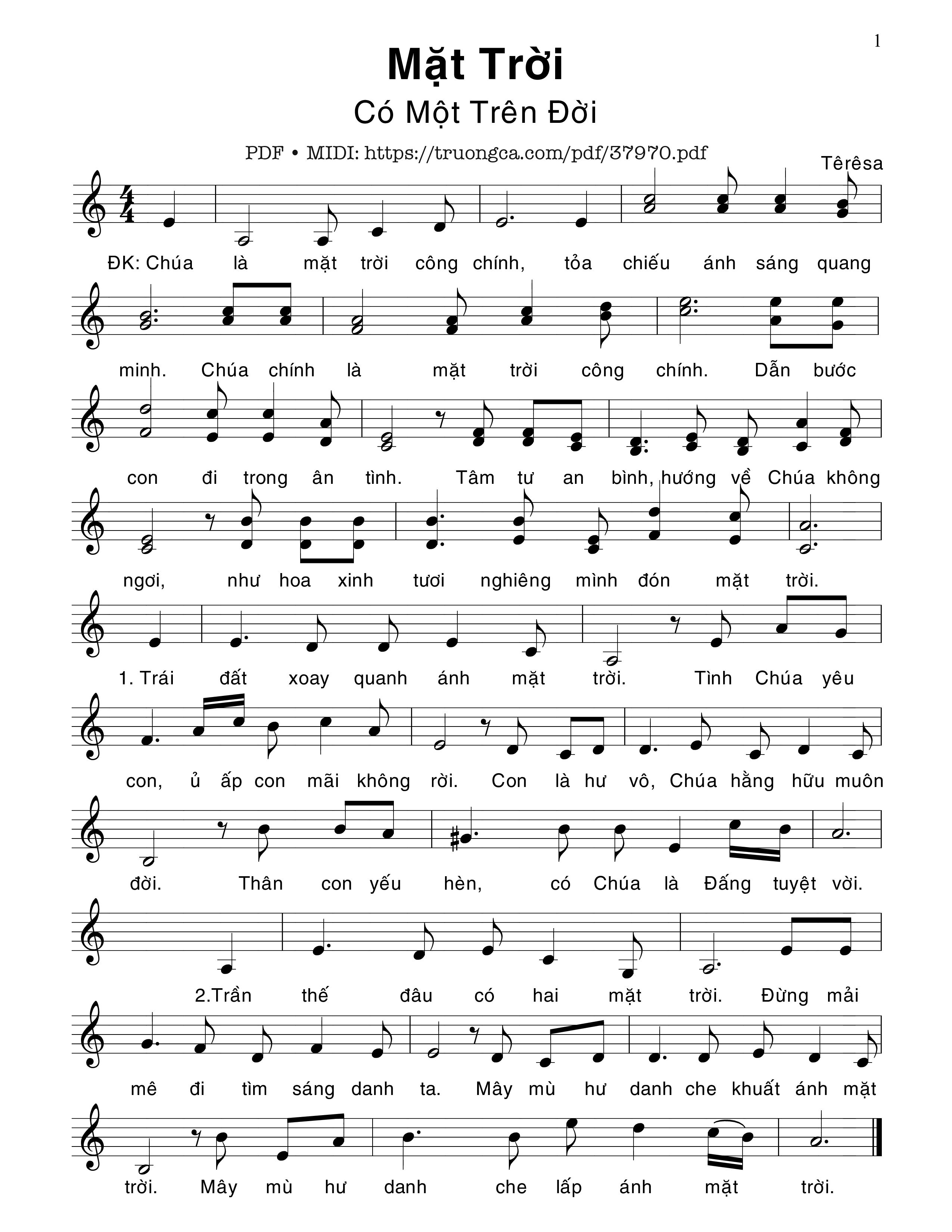 Page 1 of Sheet music PDF Mặt Trời Có Một Trên Đời - Têrêsa
