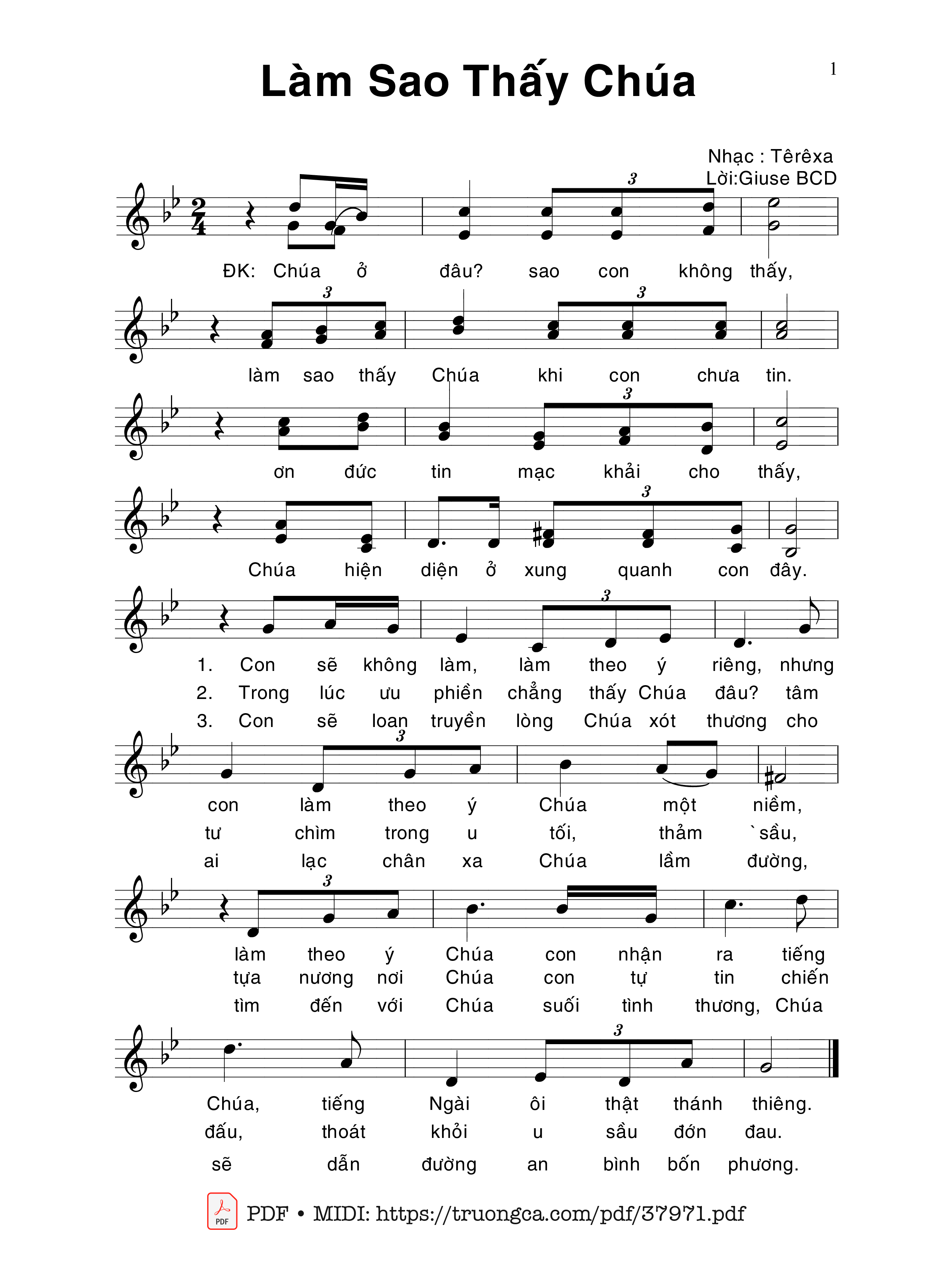 Page 1 of Sheet music PDF Làm Sao Thấy Chúa - Têrêsa