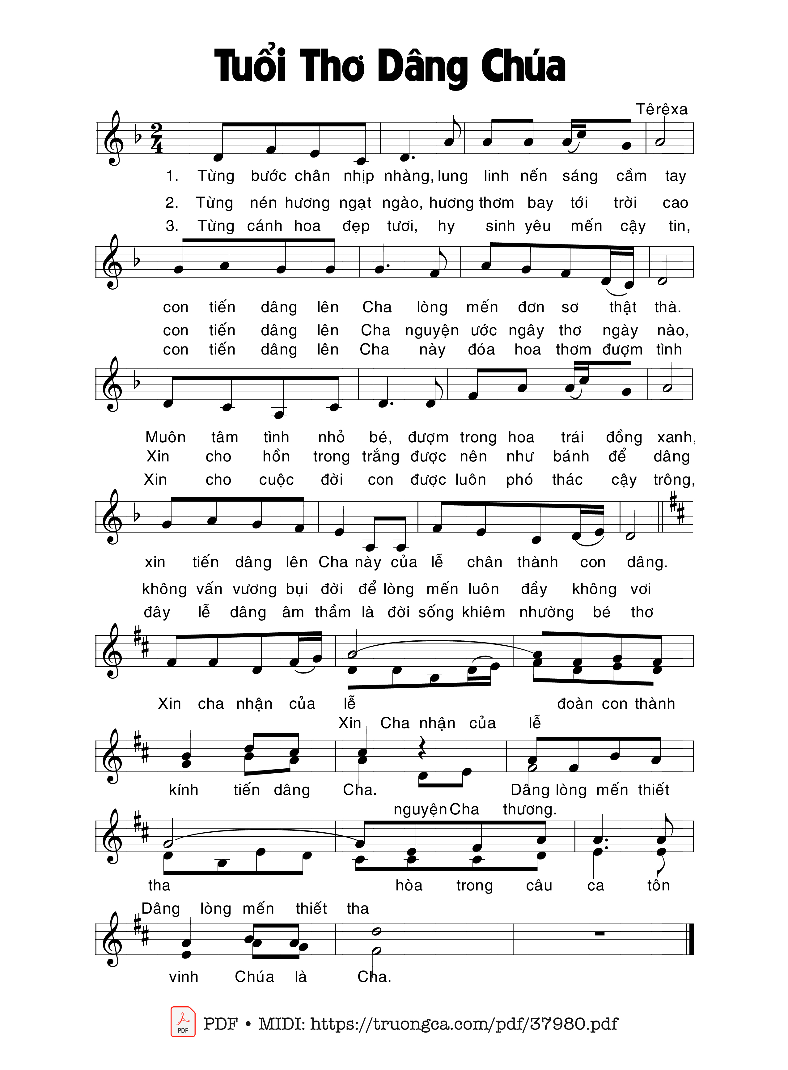 Page 1 of Sheet music PDF Tuổi Thơ Dâng Chúa - Têrêsa