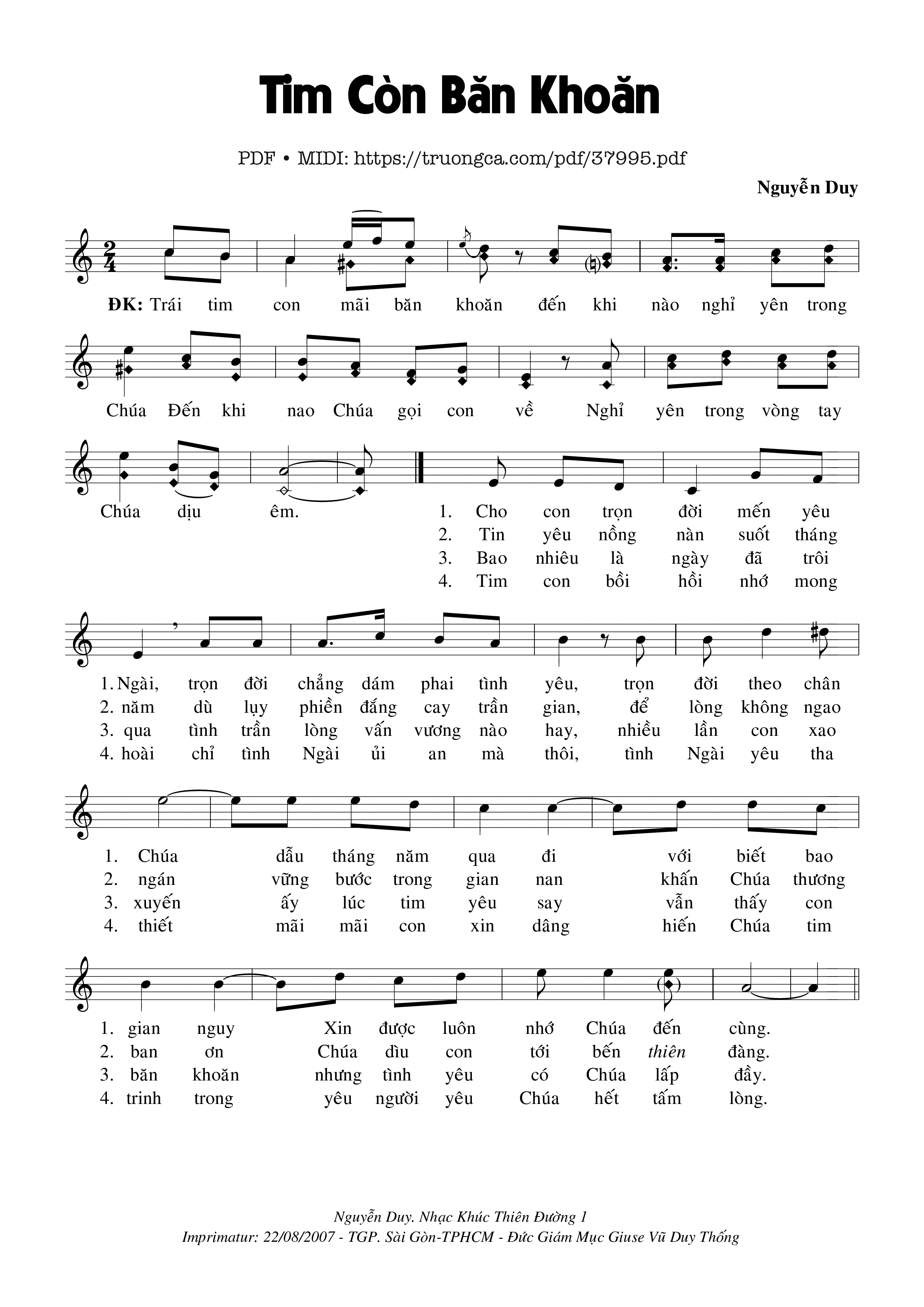 Page 1 of Sheet music PDF Tim Còn Băn Khoăn - Nguyễn Duy